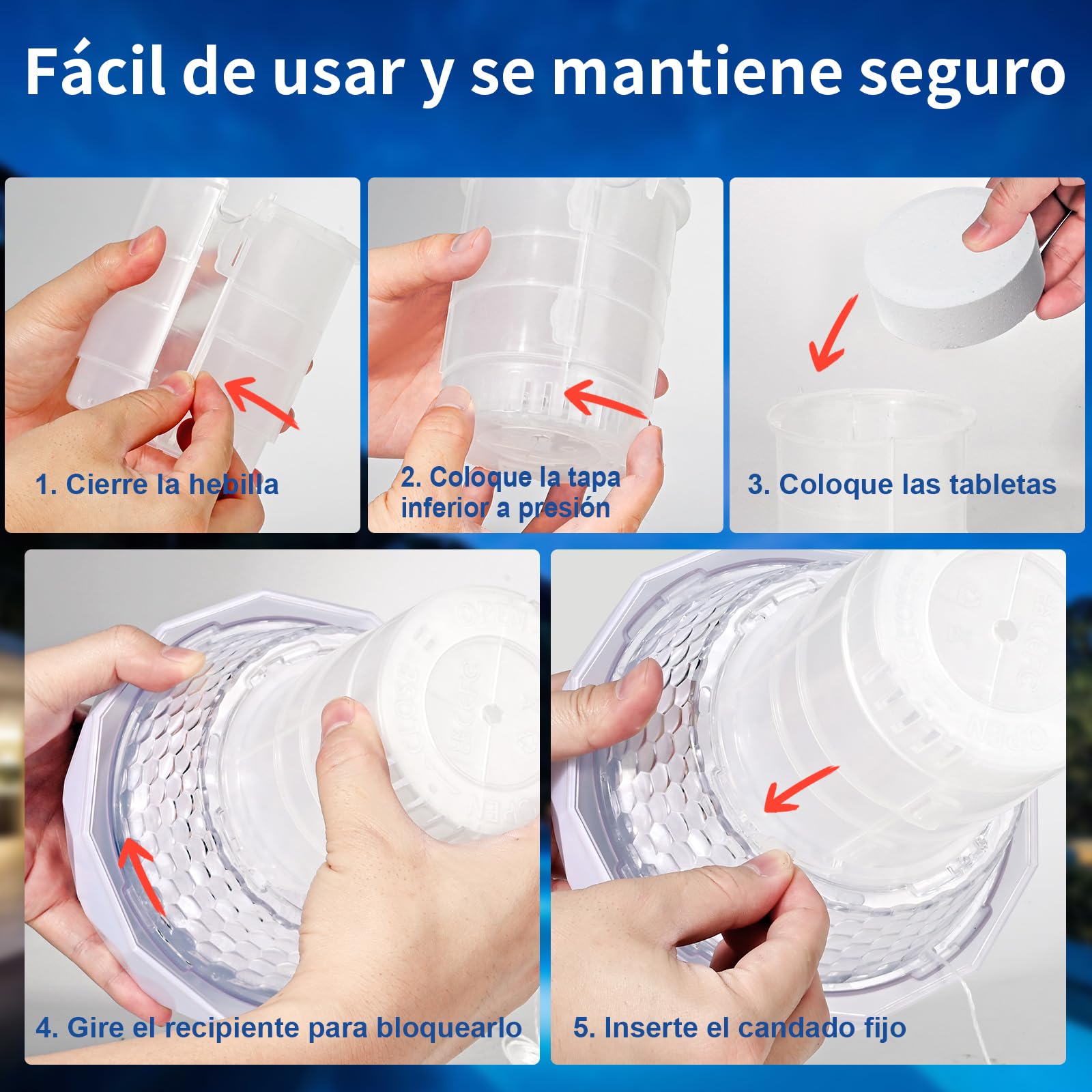 Dispensador Cloro Piscina con Luz Solar LED, Dosificador de Cloro Flotante Flotador de Piscina para Pastillas de Cloro con Anillo de Ajuste de Capacidad