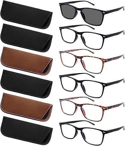 Paquete de 6 lentes de lectura para mujeres y hombres, lentes de bisagra de resorte, bloqueo de luz azul, antifatiga ocular, lectores de computadora