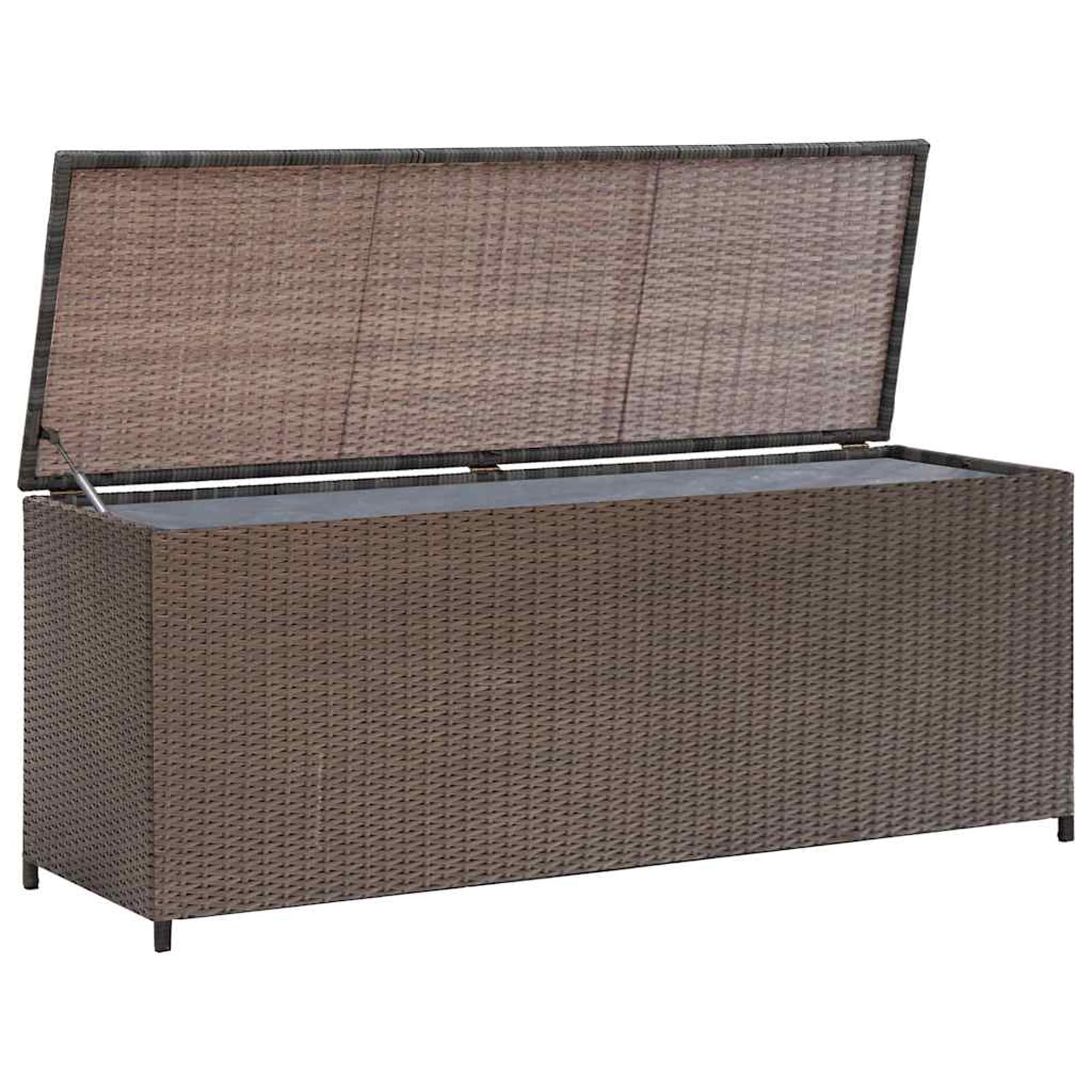 Baule da Giardino in Polyrattan Marrone, con Meccanismo di Sollevamento a Gas, 120x50x60 cm, Acciaio Verniciato e Rivestimento in PE, Cassapanca per Cuscini Esterni e Oggetti da Patio per Uso All'Aper