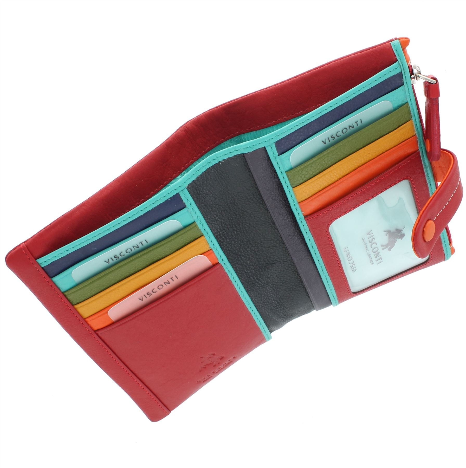 Portafoglio da Donna in Pelle Multicolore Visconti Mimi Collezione MALIBU M87 Rosso Multi