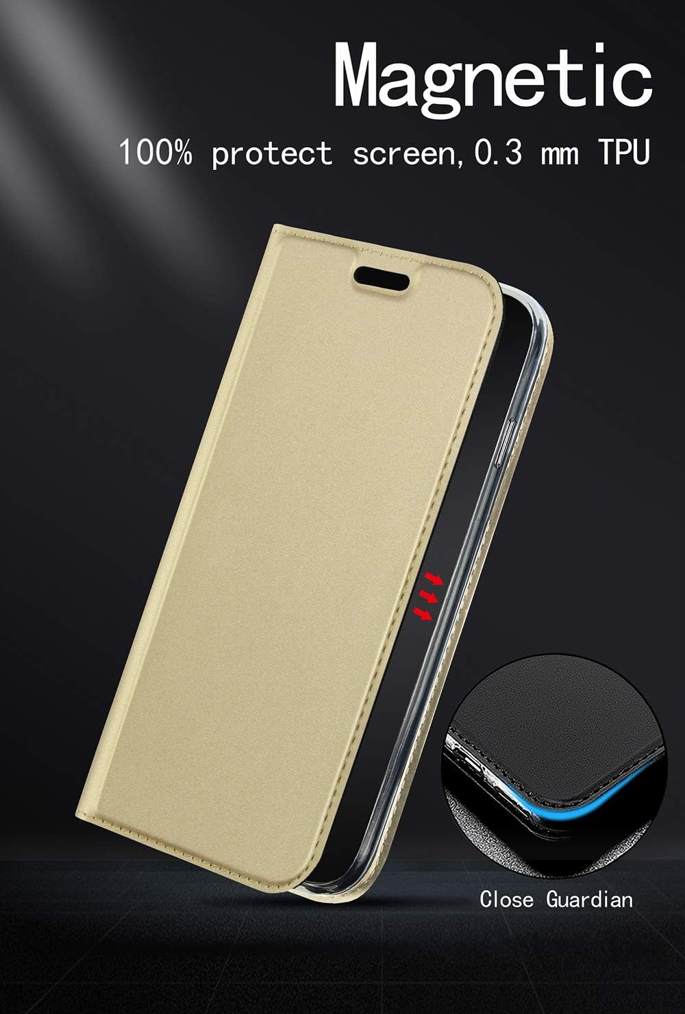 GANGXUN iPhone 8 Case, iPhone SE 2020 Flip Folio Cover, iPhone 7 Phone Case with Kickstand gold, SK - Image 5
