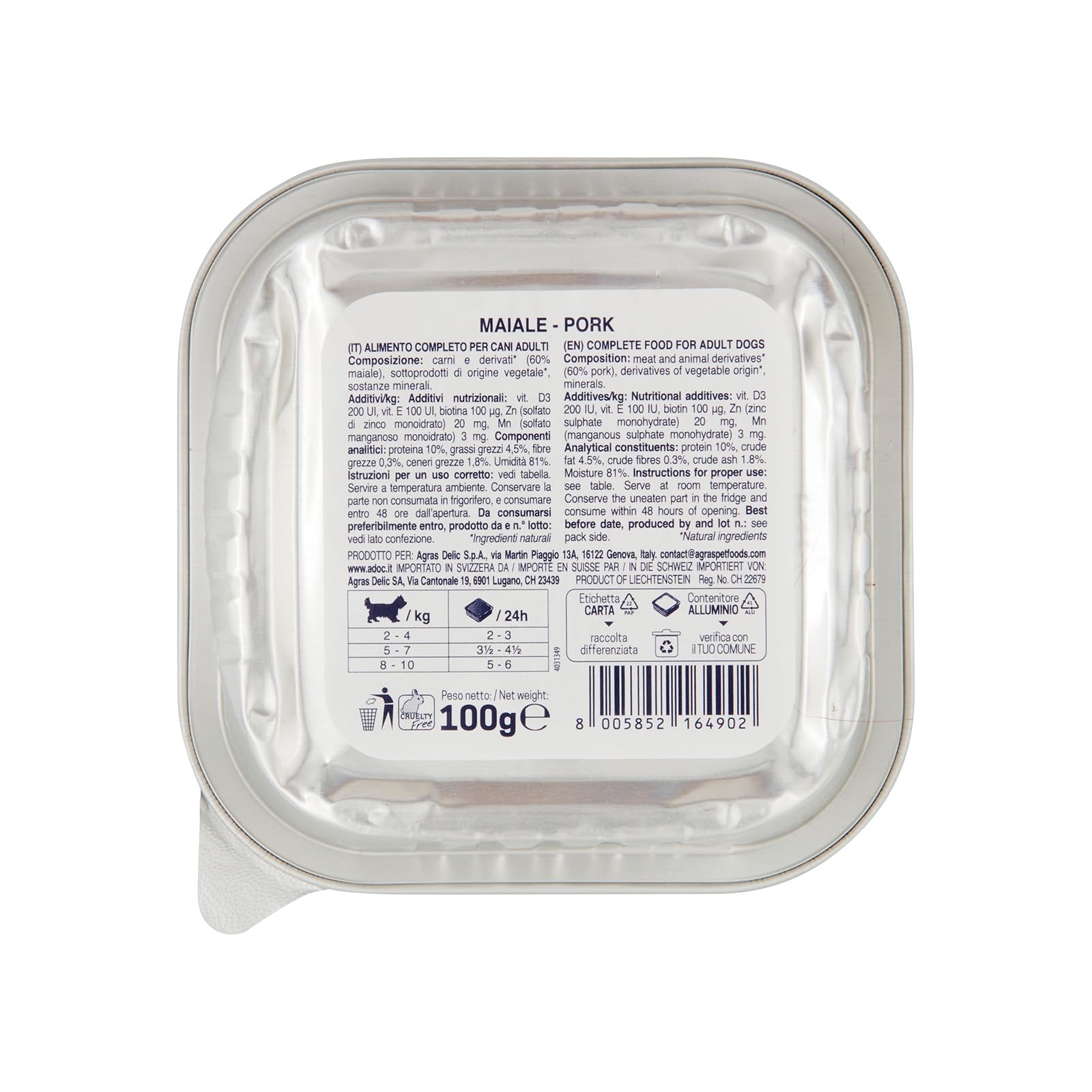 ADoC Day by Day - Cibo umido per Cani Adulti - Paté Monoprotein con Maiale - 16 Vaschette da 100gr