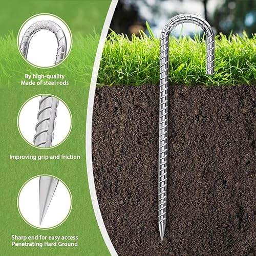 Miniatura 3 de Estacas de acero resistentes de 12 pulgadas, con gancho en J, galvanizadas, antioxidantes, 10 estacas de metal para anclajes de suelo resistentes