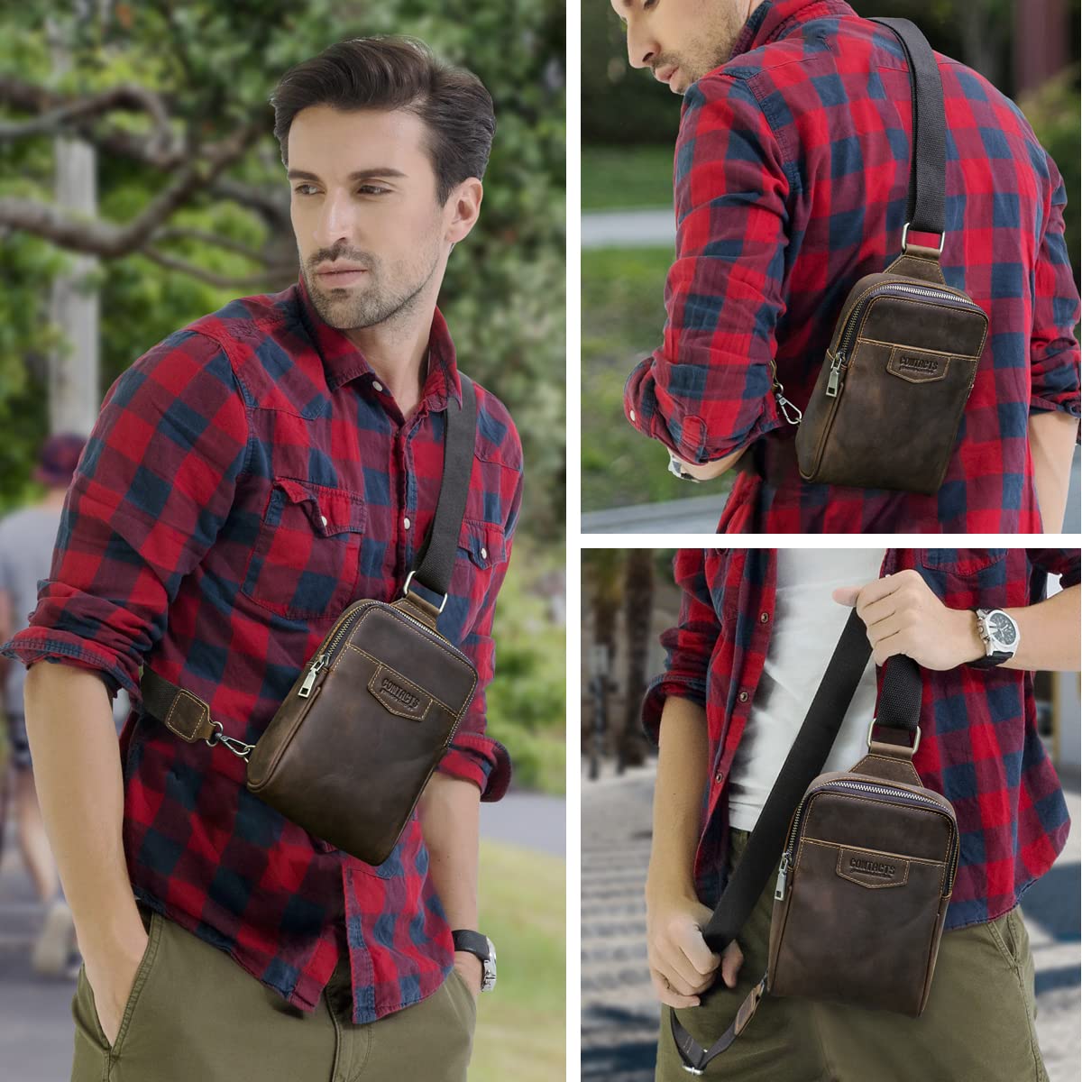 Contacts Marsupio unisex da uomo con scomparti per carte di credito e tasche con cerniera cintura regolabile a tracolla piccola borsa a tracolla per allenamento all'aperto escursionismo