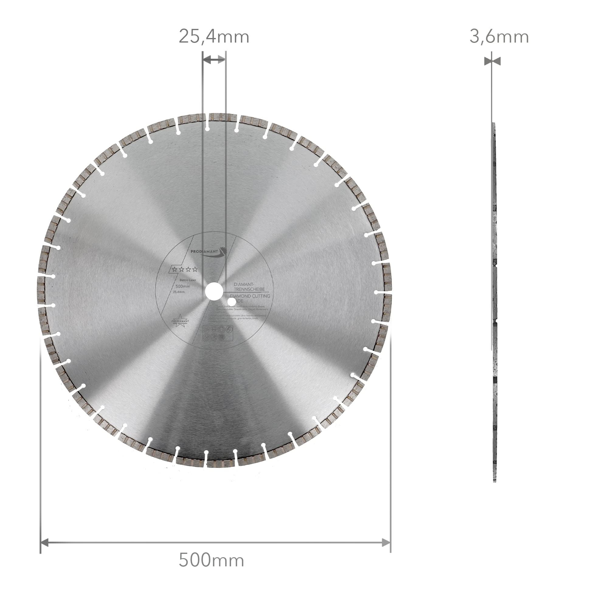 PRODIAMANT Disco de corte de diamante Premium láser para hormigón 500 mm x 25,4 mm disco de corte de diamante soldado por láser