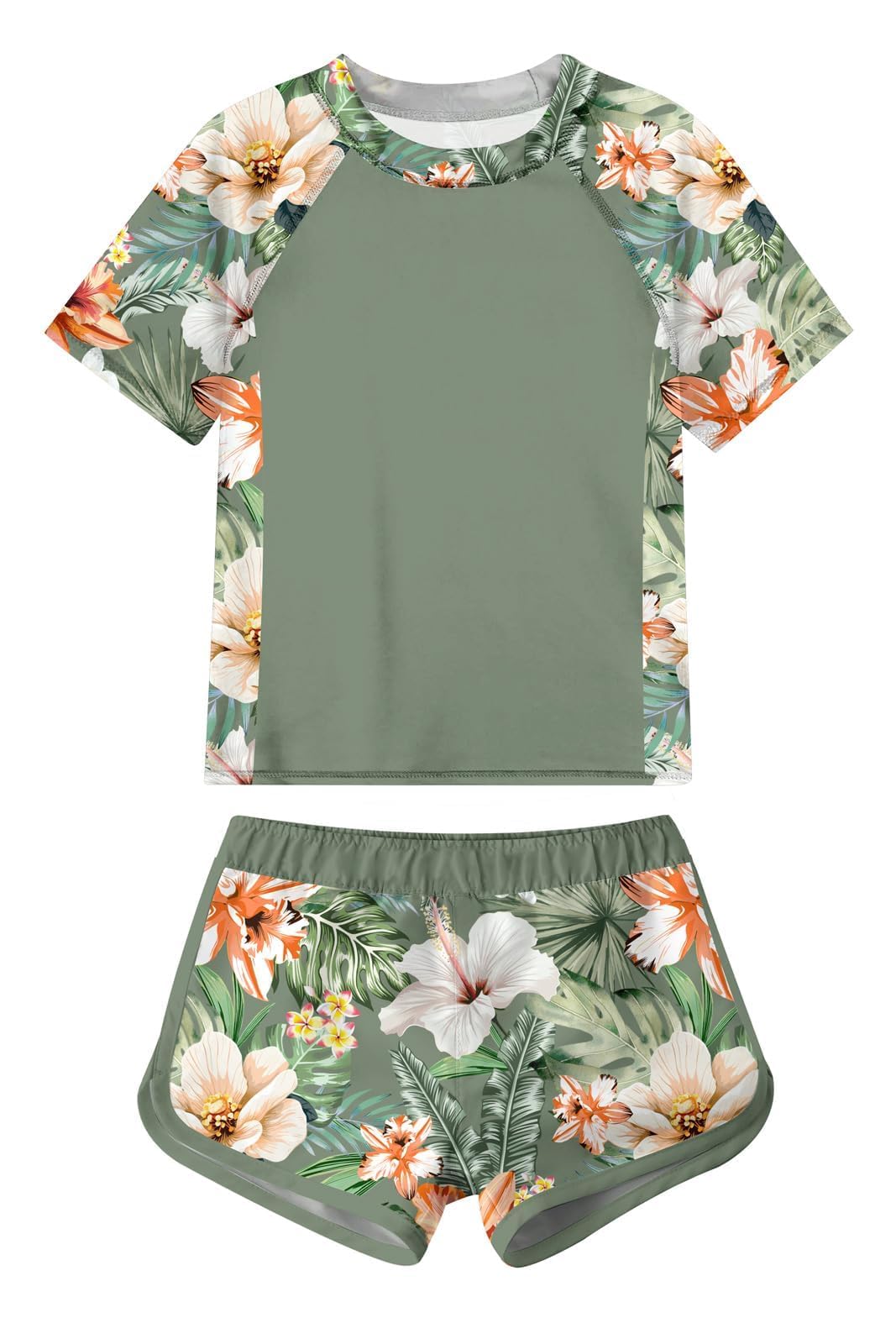 Idgreatim Girls Rashguard Swimsuit 2 Piece Short Sleeve Bathing Suit UPF 50+ Sun Proction Swimwear Size 8-16T