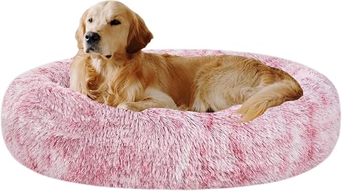 Miniatura 7 de Coohom - Cama ovalada afelpada de piel sintética tipo dona pcalmar perros y gatos, lavable, calmohada pmascotas (303643 pulg) pperros pequeños y