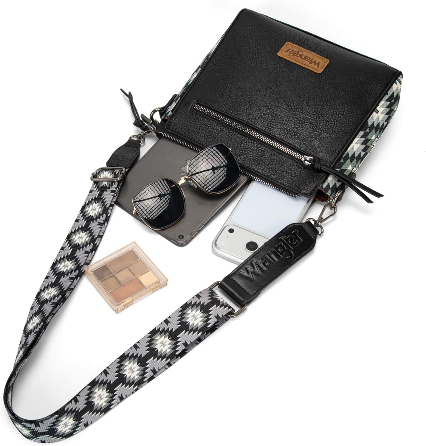 Wrangler Aztec Crossbody Purse Medium Shoulder Bags for Women Western Handbag with Guitar Strap