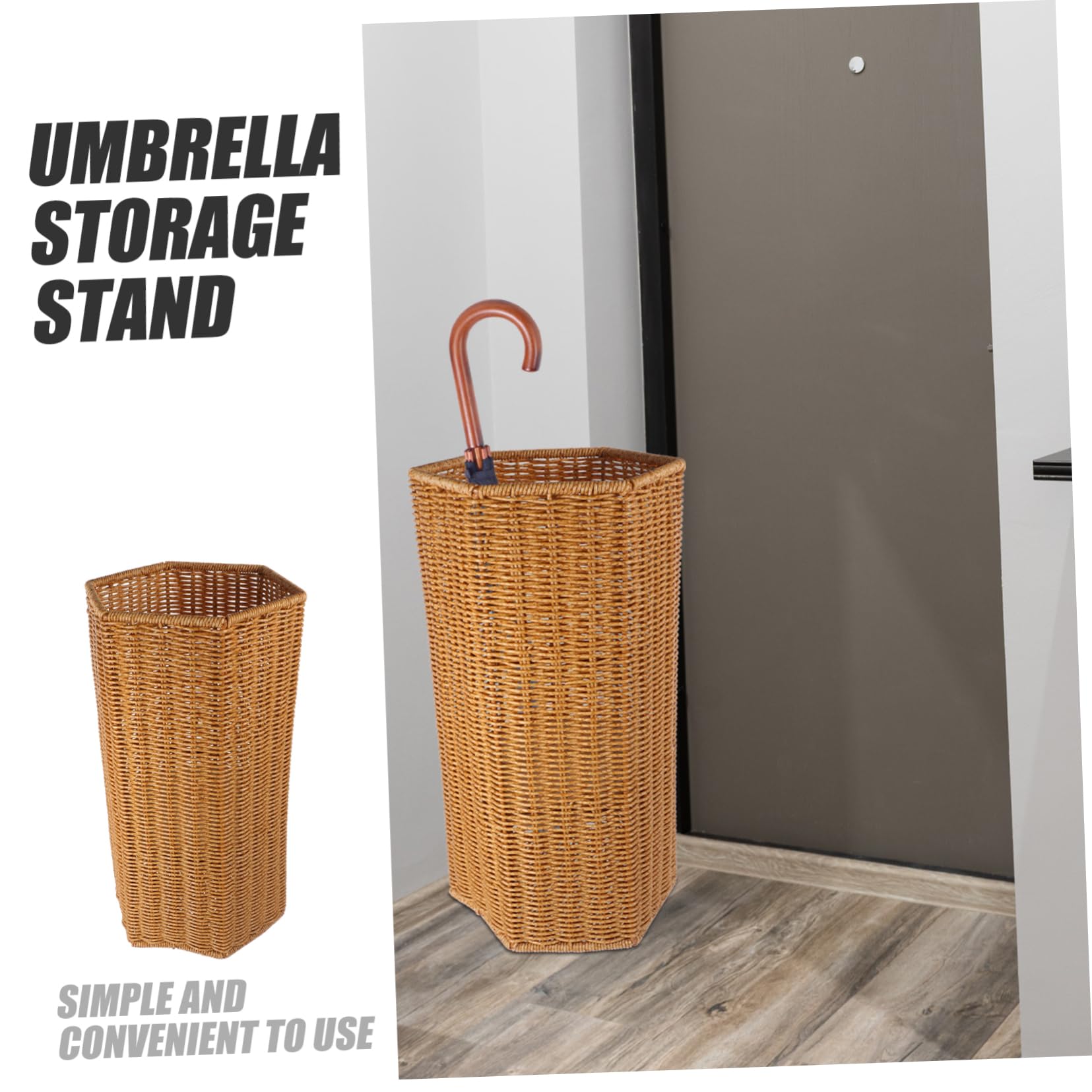 BESTYASH Porte-parapluie en Rotin Artificiel, Grand Panier en Plastique