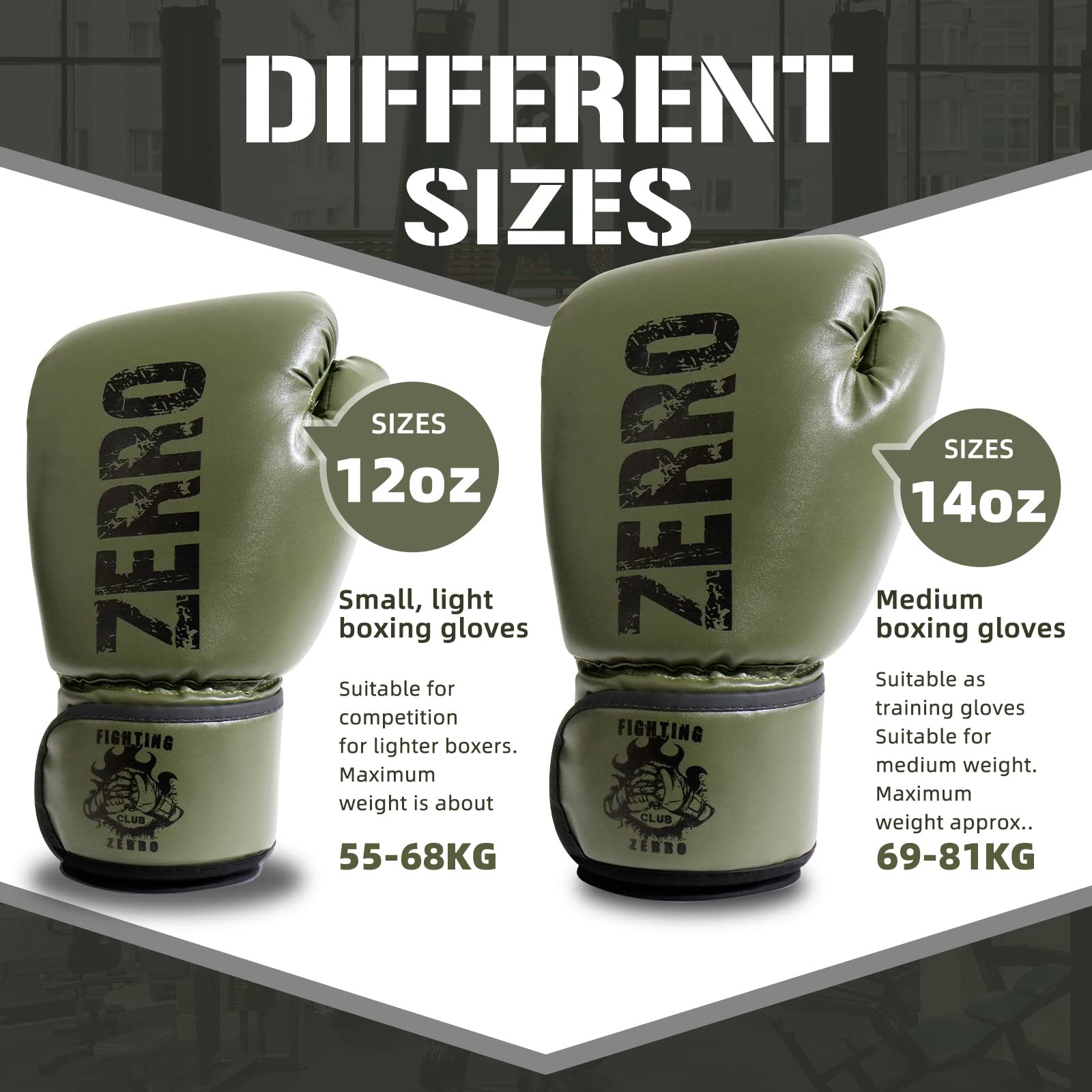 ZERRO Guantoni da Boxe in Pelle PU 12 14oz per Allenamento e Sparring Muay Thai Kickboxing