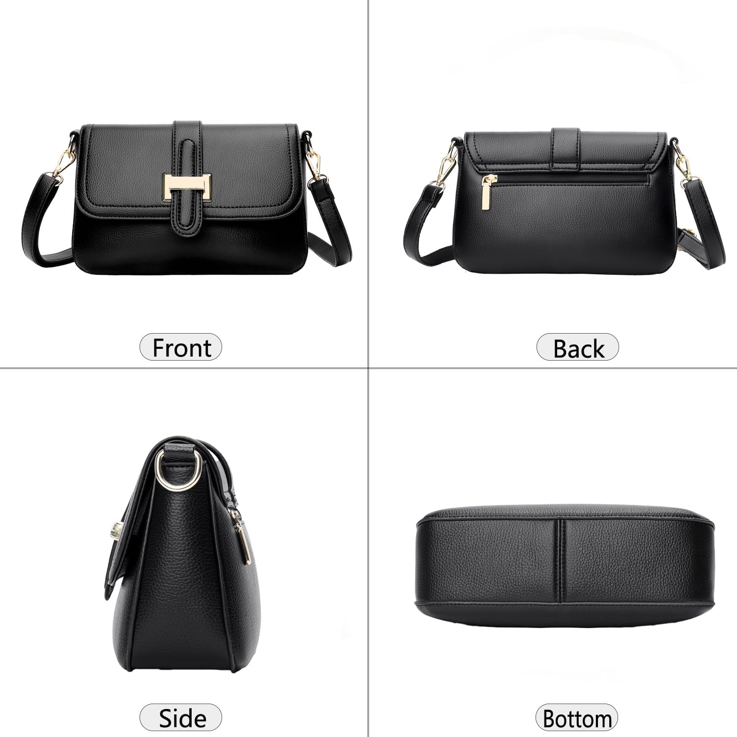 Women's PU Leather Crossbody Bag with Gold Buckle, Chic Small Shoulder Purse, Lightweight Multi-Pocket Handbag