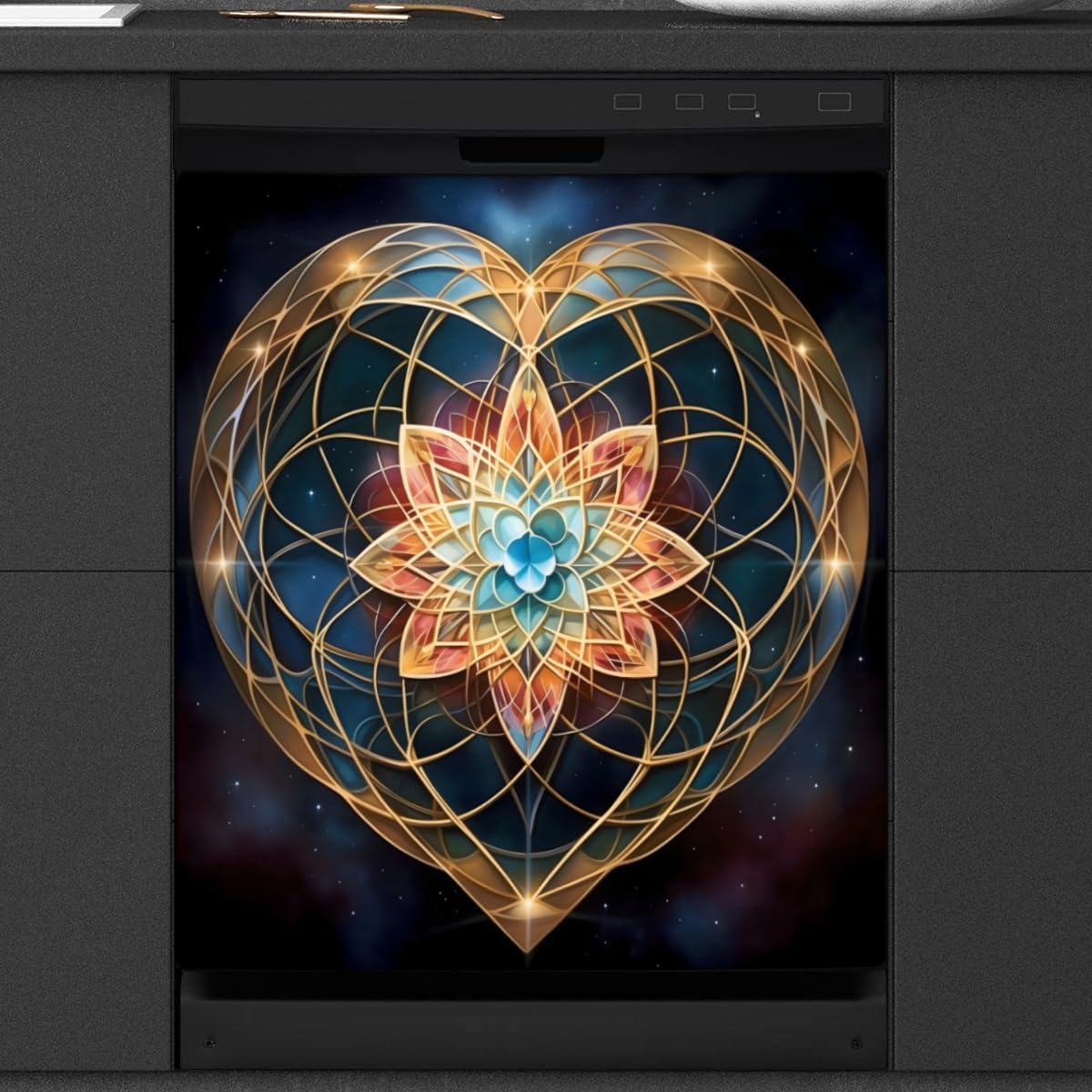 Beautiful Love Flower Dishwasher Magnet Cover Reusable Decorative Magnetic Door Cover Dishwasher Covers for The Front Magnetic Kitchen Refrigerator Appliance Decor 23 x 26 Inches