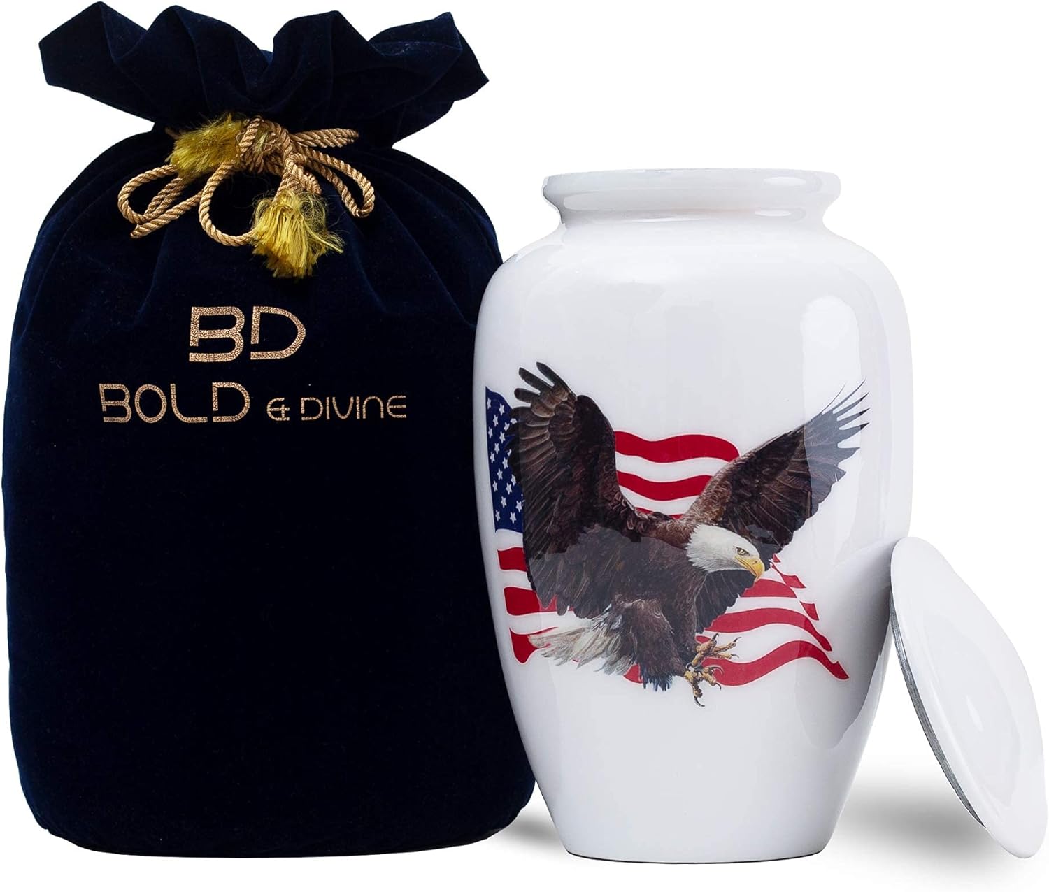 Bold & Divine American Flag Patriotic and Veteran Cremation Urns for Human Ashes Adult Male | Funeral Decorative Urn for Men, Police Dog K9, Army Firefighter
