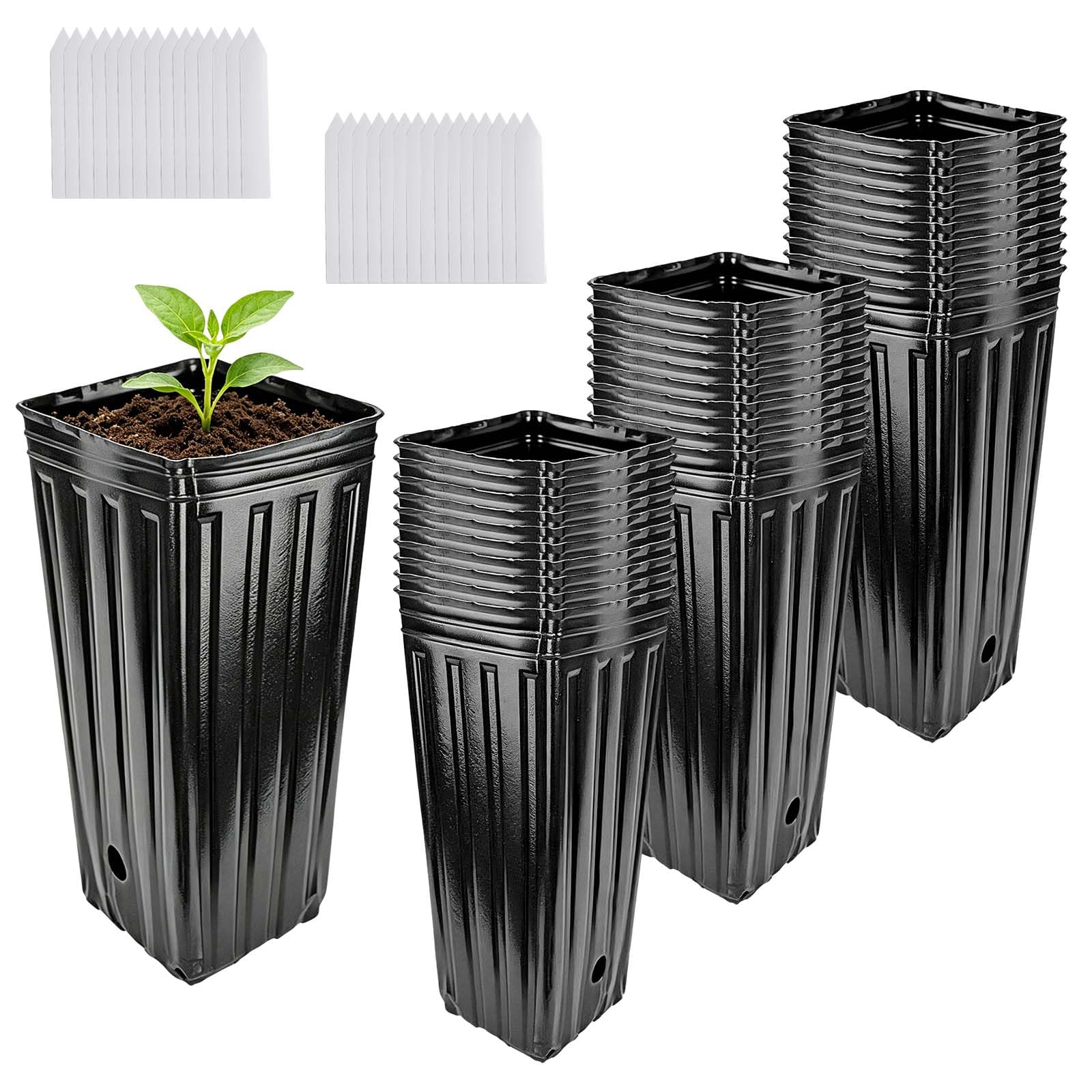 XCRPRT Plastic Deep Growing Nursery Pots, 30Pcs Tall Tree Pots with Drainage Holes, Deep Nursery Treepots 20cm/7.8inch Tall, Seedling Flower Plant Container Pots for Indoor Outdoor Garden Plants