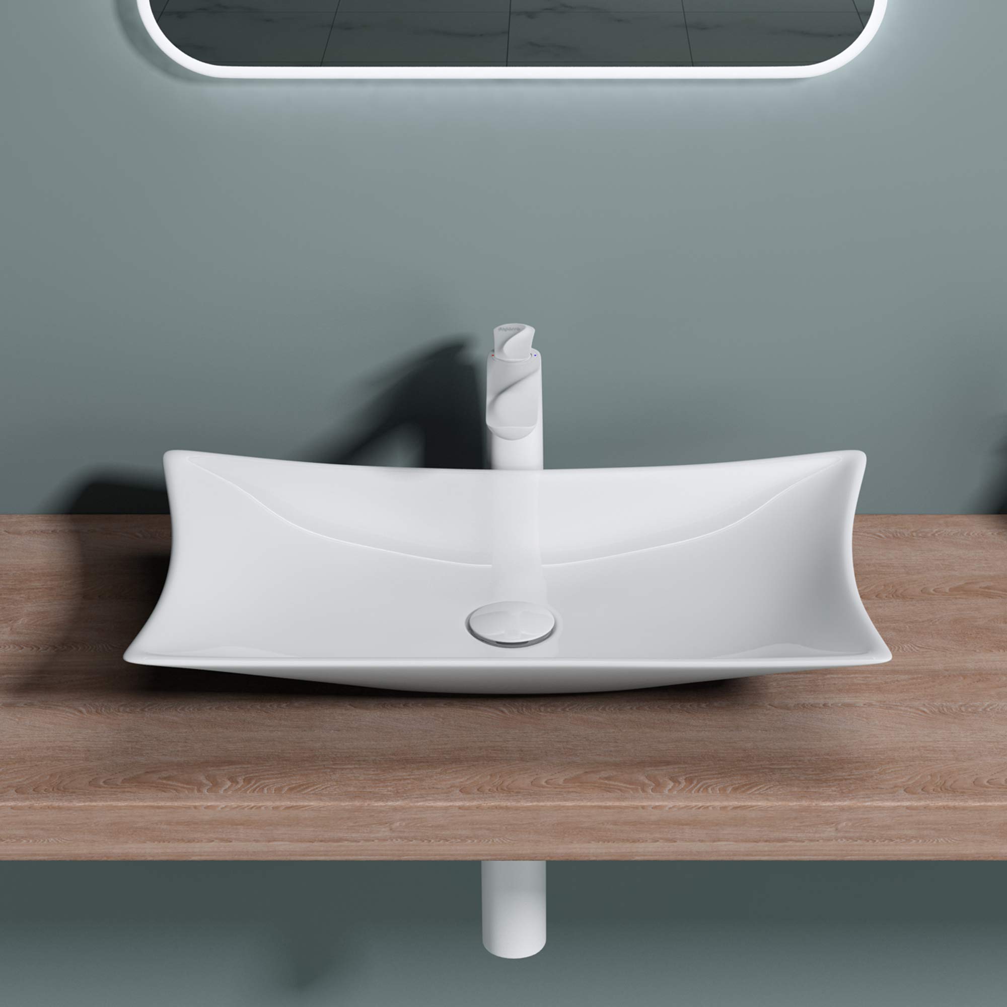 doporro Lavabo sobre encimera de cerámica en blanco, diseño Brüssel-891, 56,5 cm de ancho | con Nano-sellado | para cuarto de baño, Brüssel891