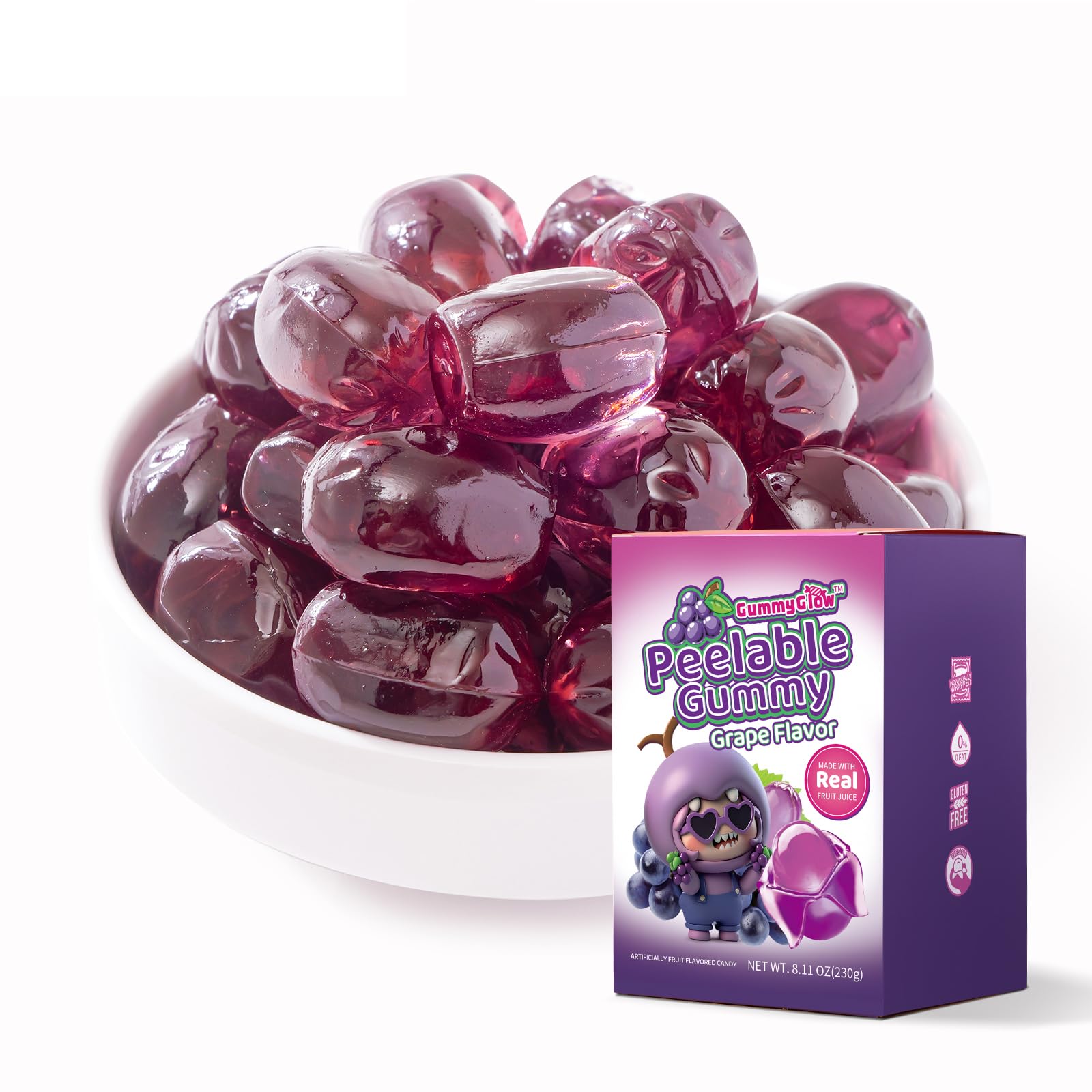 GummyGlow Peelable Fruity Gummy Candy, 8.1oz (230g) Box, 45-55 Individually Wrapped Chewy Candies, Fun to Peel, Perfect for Sharing, Party Favors & Gifts (Grape)