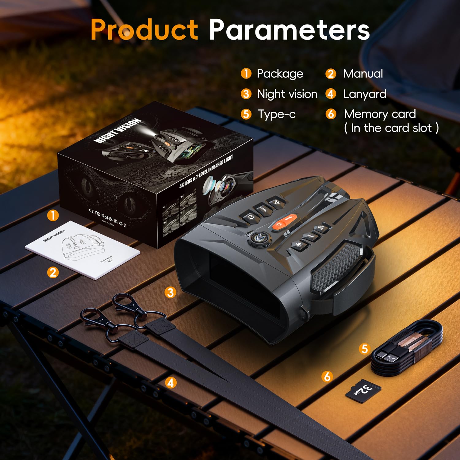 Night Vision Goggles - 4K Night Vision Binoculars for Adults, 4'' HD Screen Binoculars Camera for Camping/Security, Support Computer, 10x Zoom, 5000mAh Battery, 32GB TF Card, Gifts for Men, Black