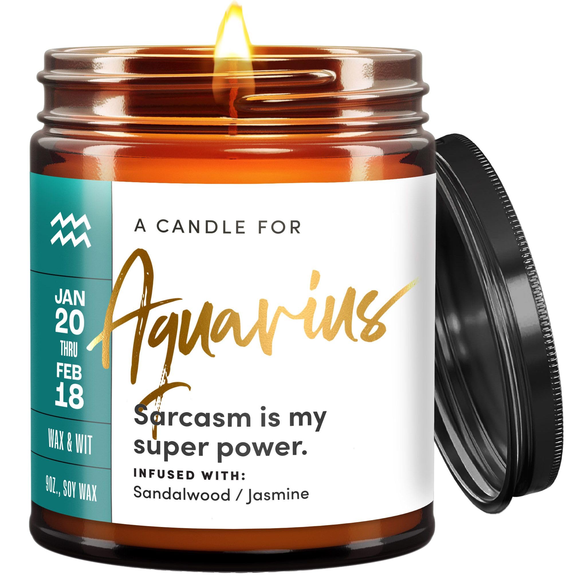 WAX & WIT Aquarius Gifts for Women, Aquarius Candle, Zodiac Gift, Astrology Gifts for Women, Zodiac Candle, January February Birthday Gift for Woman - 9oz