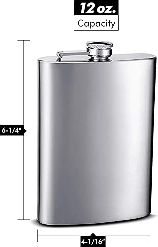 Miniatura 2 de Hip Flask con capacidad para 12 onzas, tamaño de bolsillo, acero inoxidable, a prueba de óxido, tapa de rosca, acabado gris metálico, perfecto para