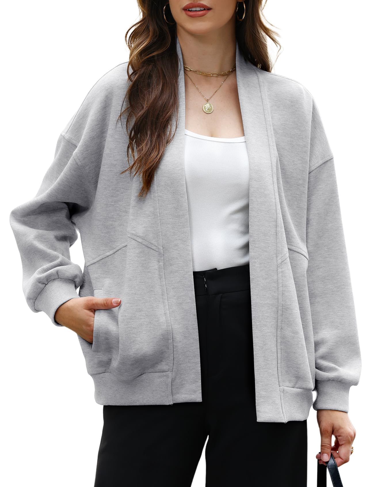 Arssm Women Sweatshirt Cardigan Cotton Oversized Open Front Drop Shoulder Long Sleeve Fall Cardigan
