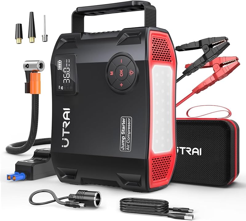 UTRAI Jstar 5 24000mAh 2000A Jump Starter + Lastik Şişirme Pompası Taşınabilir Akü Takviye Cihazı (Çanta + LCD Ekran + Powerbank + Led Lamba)