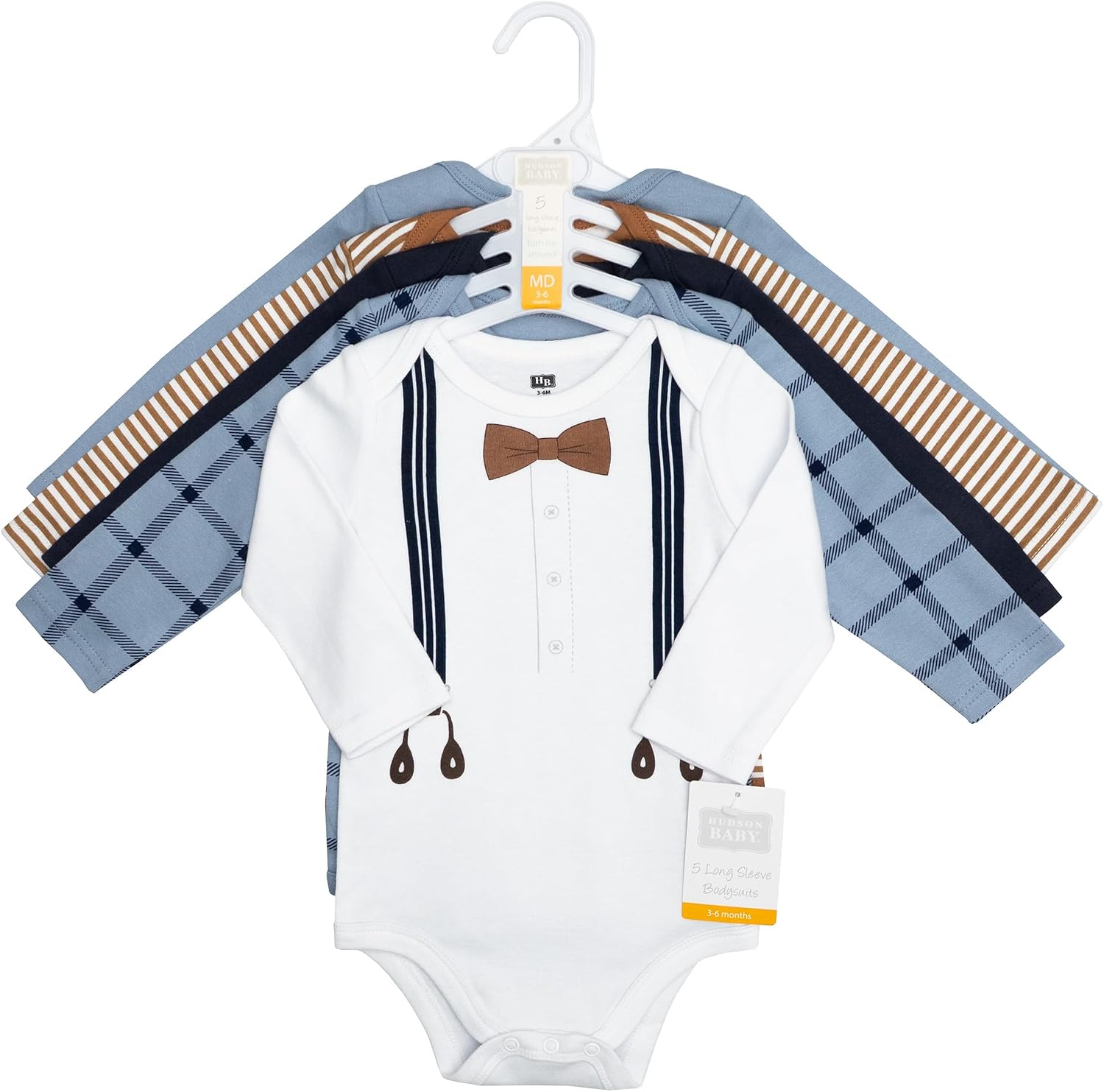 Hudson Baby Unisex Baby Cotton Long-Sleeve Bodysuits 5-Pack