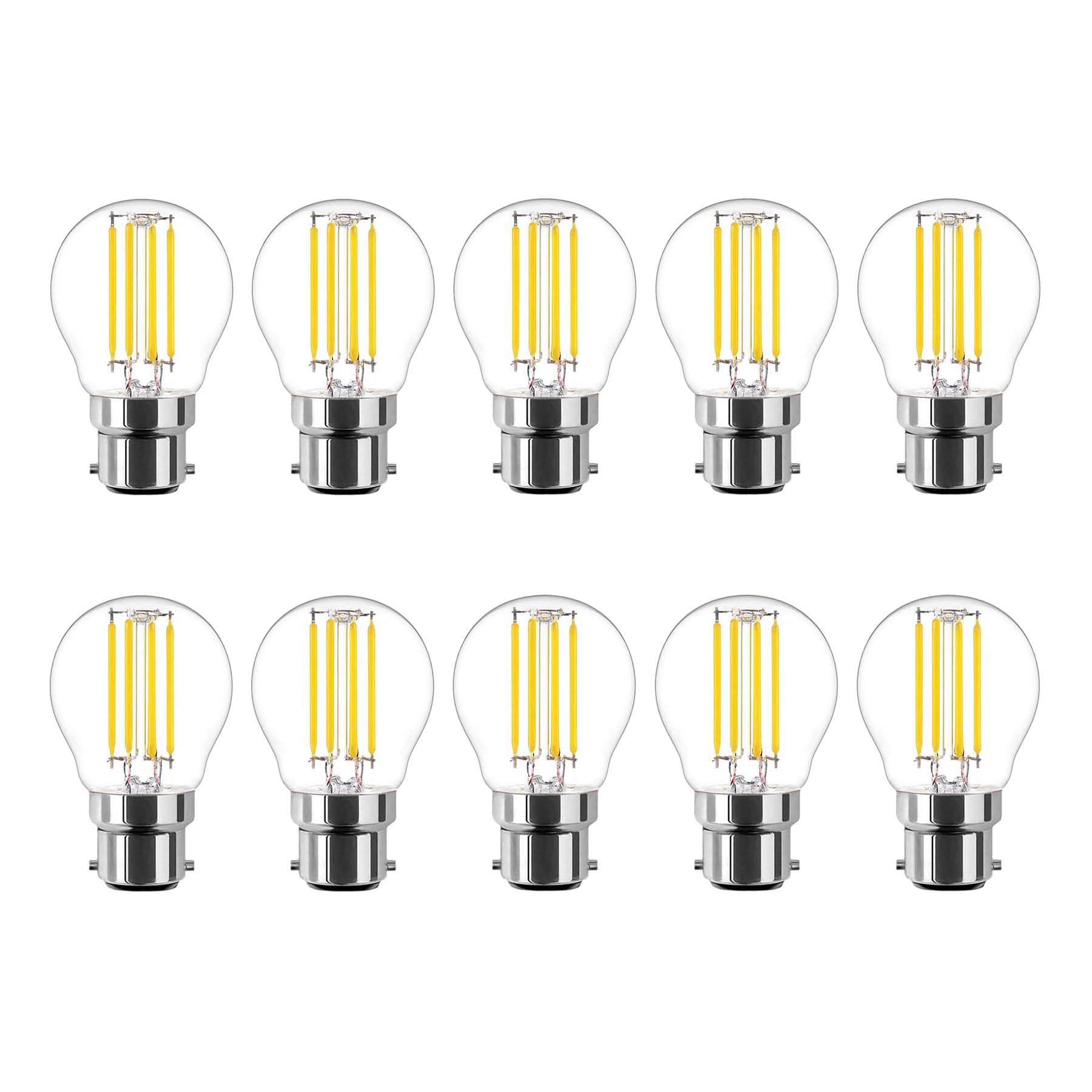 G.W.S® LED Filament Bulb, G45 B22 Bayonet, LED Globe Bulb, 6W Dimmable Day White 6400K, Clear Glass, Pack of 10