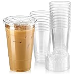 Fit Meal Prep 50 Pack 24 oz Clear Plastic Cups with Flat Lids, Disposable Iced Coffee Cups, BPA Free Premium Crystal Smoothie Cup for Party, Lemonade Stand, Cold Drinks, Juice, Milkshake