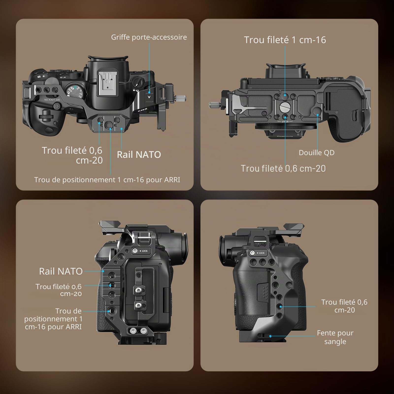 SMALLRIG Kit de Cage pour Appareil Photo R6 II pour Canon R6 Mark II, Cage Complète avec Poignée Supérieure et Serre-Câble, Griffes Intégrées et Rails OTAN -5197