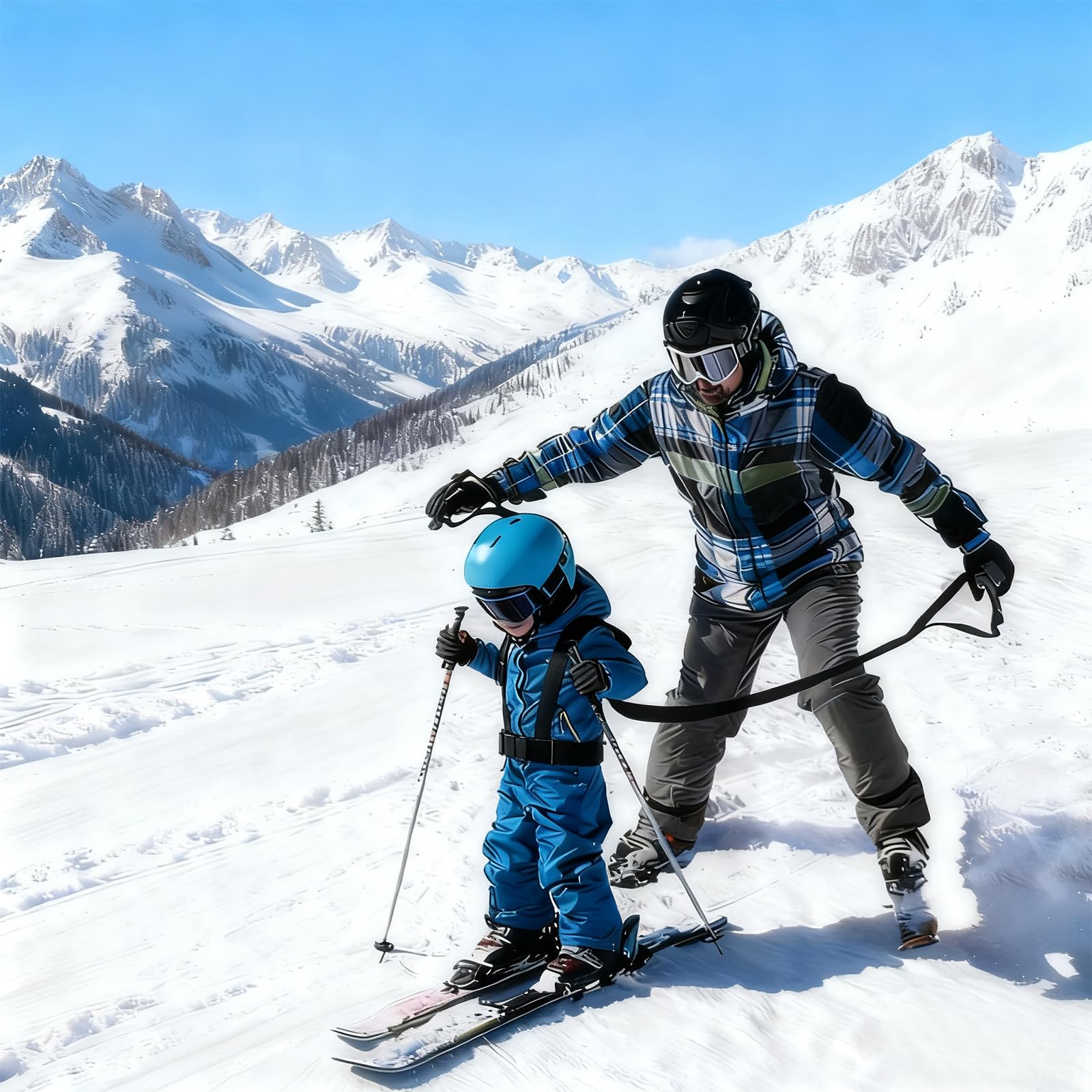 Sangle de ski pour enfant de 2 à 8 ans - Gilet avec 2 laisses longues de 163 cm pour une distance et un contrôle sûrs - Polyvalent pour le ski, le snowboard, la luge et le patinage sur glace