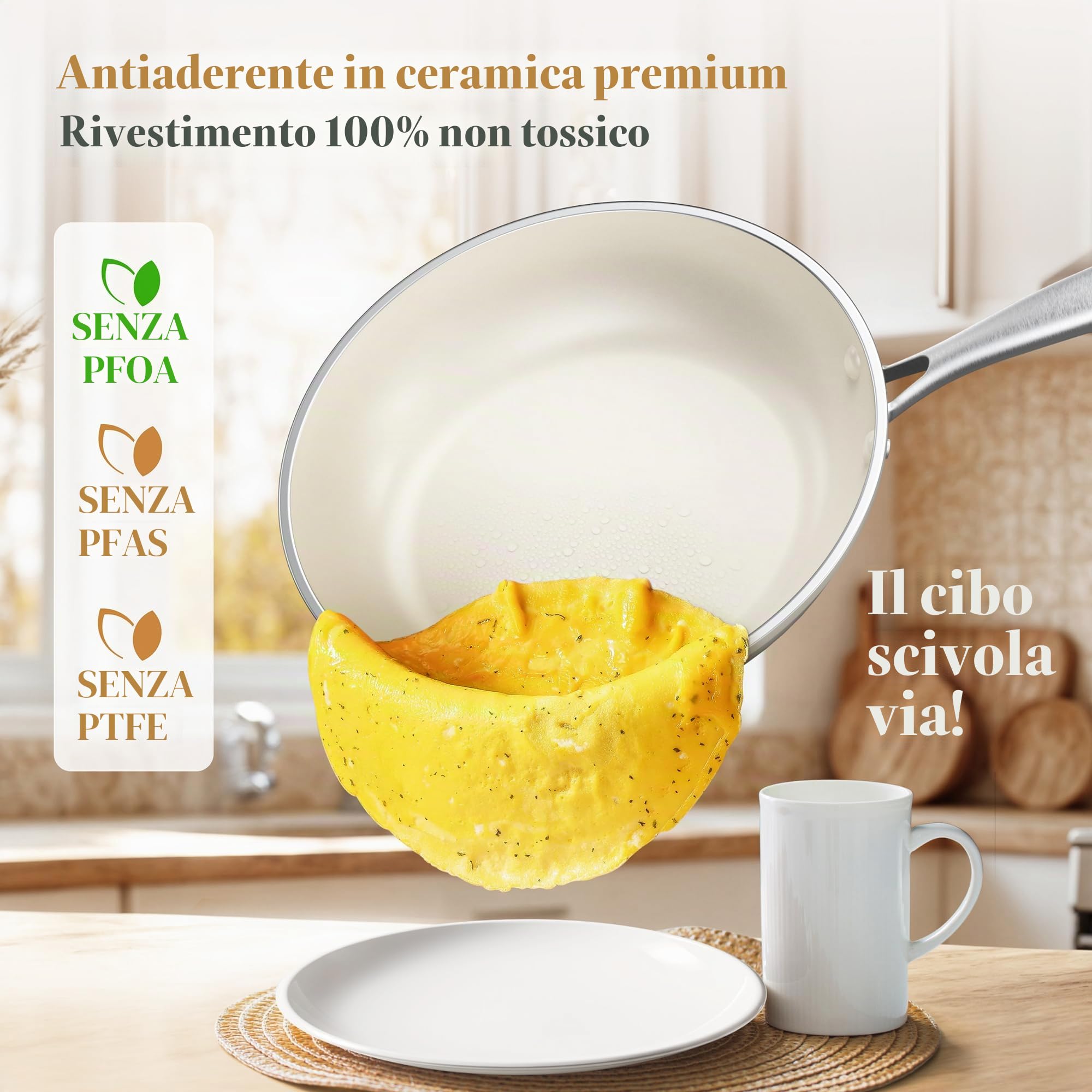 PekGema Set di pentole e padelle in ceramica, 16 pezzi, non tossico, antiaderente, set di padelle da cucina sicure in forno, senza PFAS PTFE PFOA, compatibile con tutti i piani cottura, manico