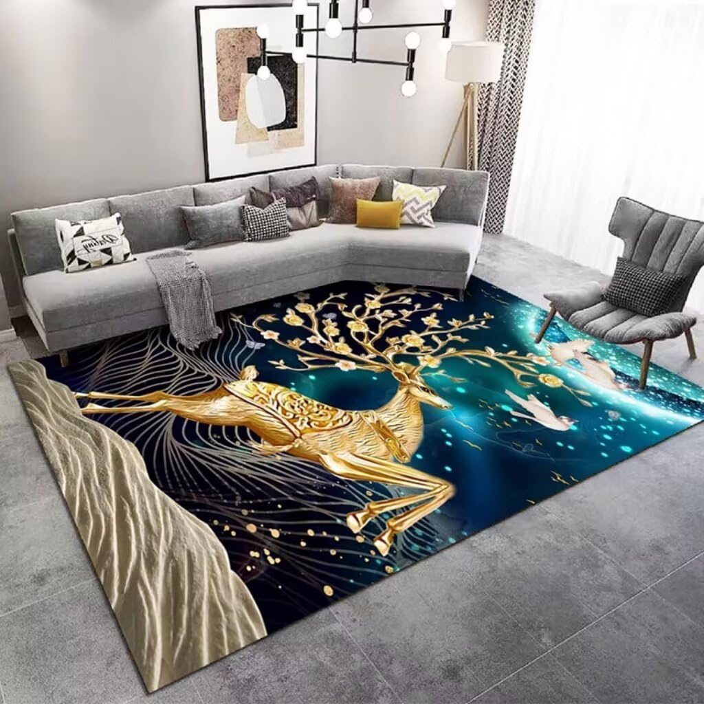 Tapis de salle de bain lavable et antidérapant grand format bleu géométrique