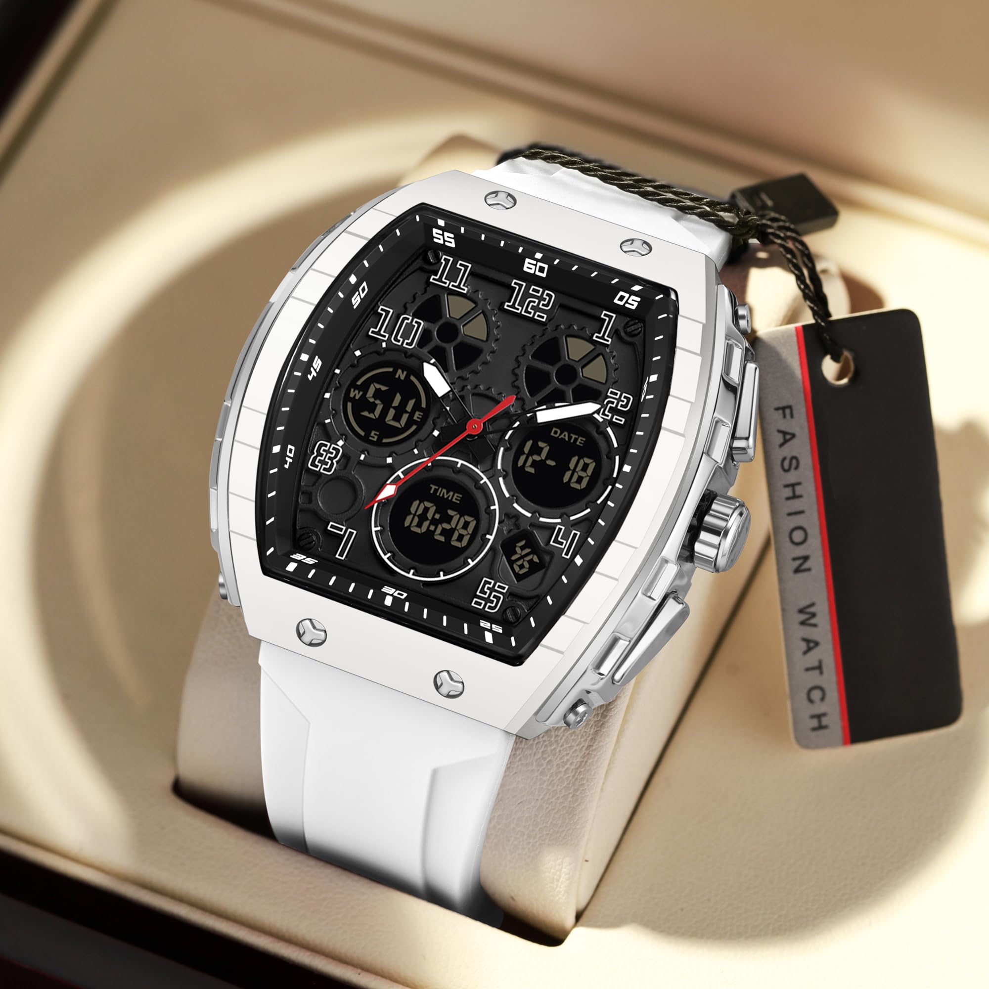 Orologio da uomo digitale analogico alla moda, impermeabile, sportivo, militare, tattico, casual, al quarzo, orologio da polso con cronometro LED, conto alla rovescia, allarme, schermo curvo per uomo
