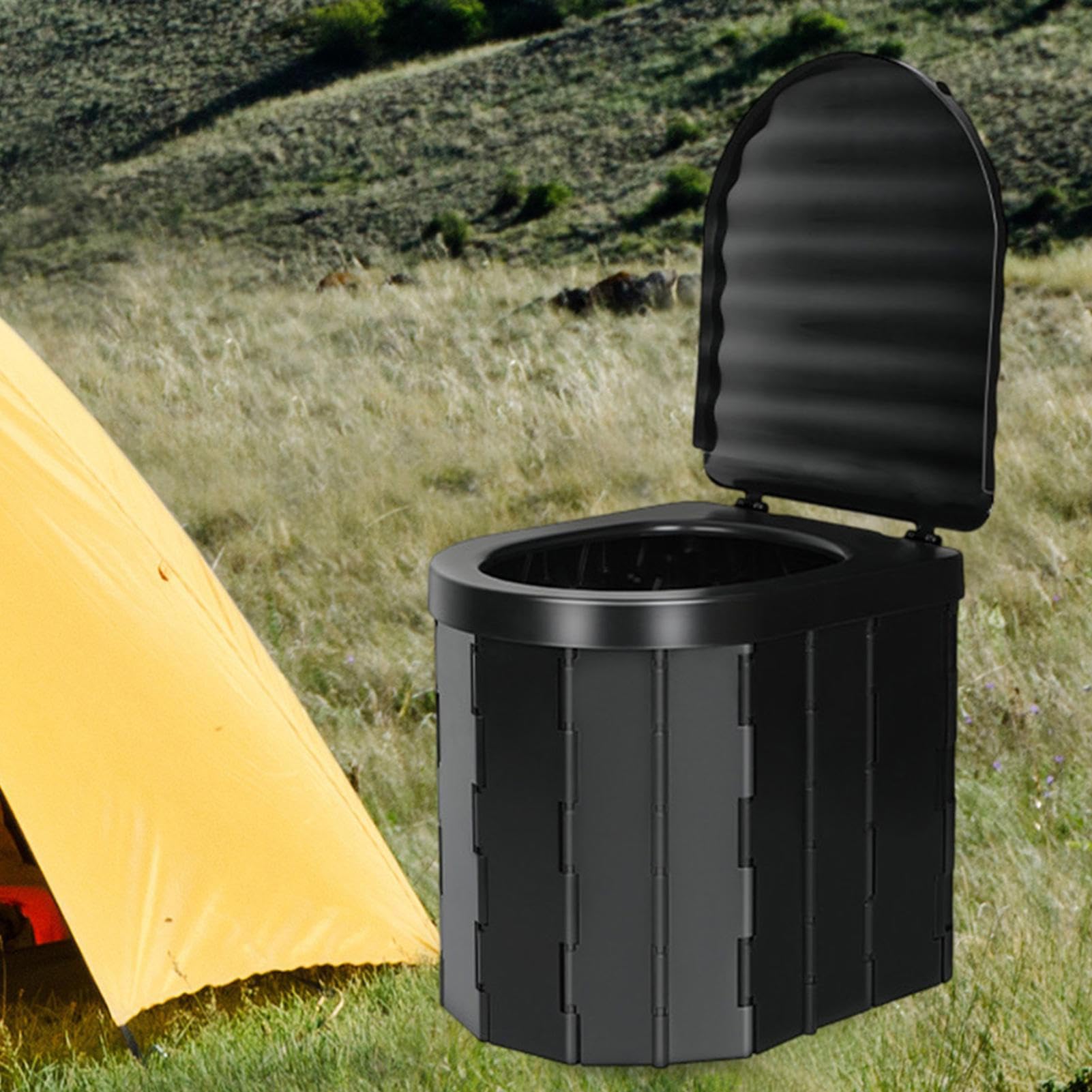 Inodoro plegable portátil, asiento de inodoro plegable para exteriores, con 15 bolsas de basura y bolsa de almacenamiento, para baño de camping
