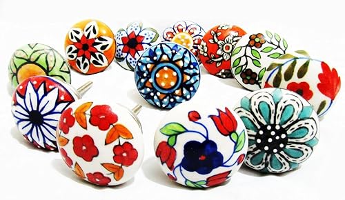 JGARTS 12 x Mix Vintage Look Flower Ceramic Knobs Door