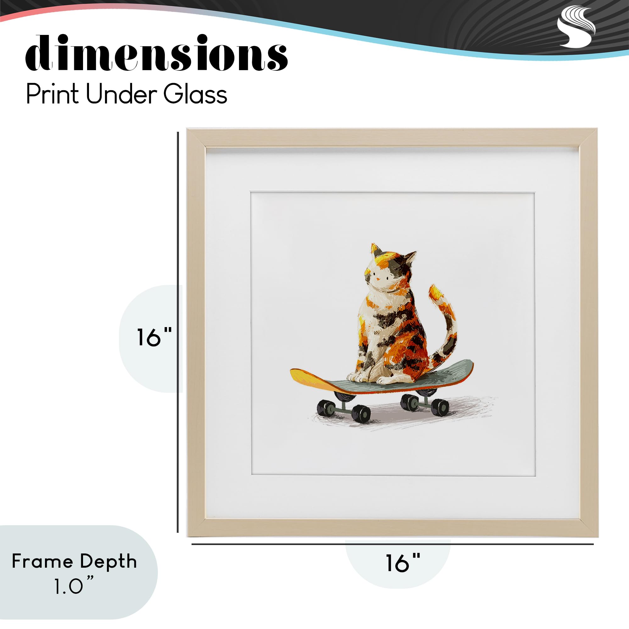 Calico - Monopatín con diseño de gato, 40,6 x 40,6 cm, enmarcado bajo