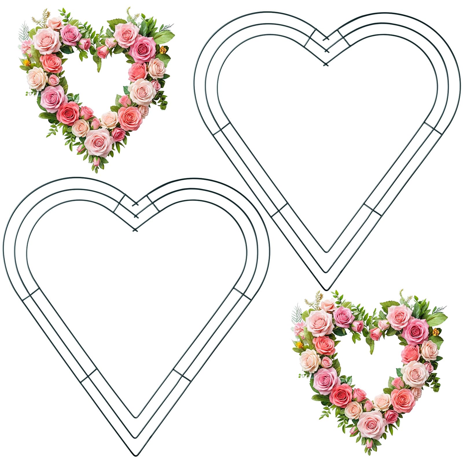 Cadre de guirlande de fil en forme de coeur 16 pouces anneaux de fil de fleur verte en métal