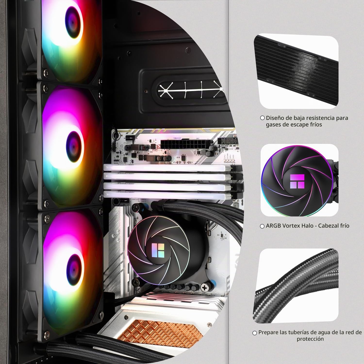 TR-Thermalright AQUA ELITE 360, Enfriador líquido para CPU, Refrigeración AIO de 360 mm, 3 ventiladores PWM de bajo ruido con ARGB, Para AM4/AM5, Intel LGA1851/1700/115x/1200, Negro