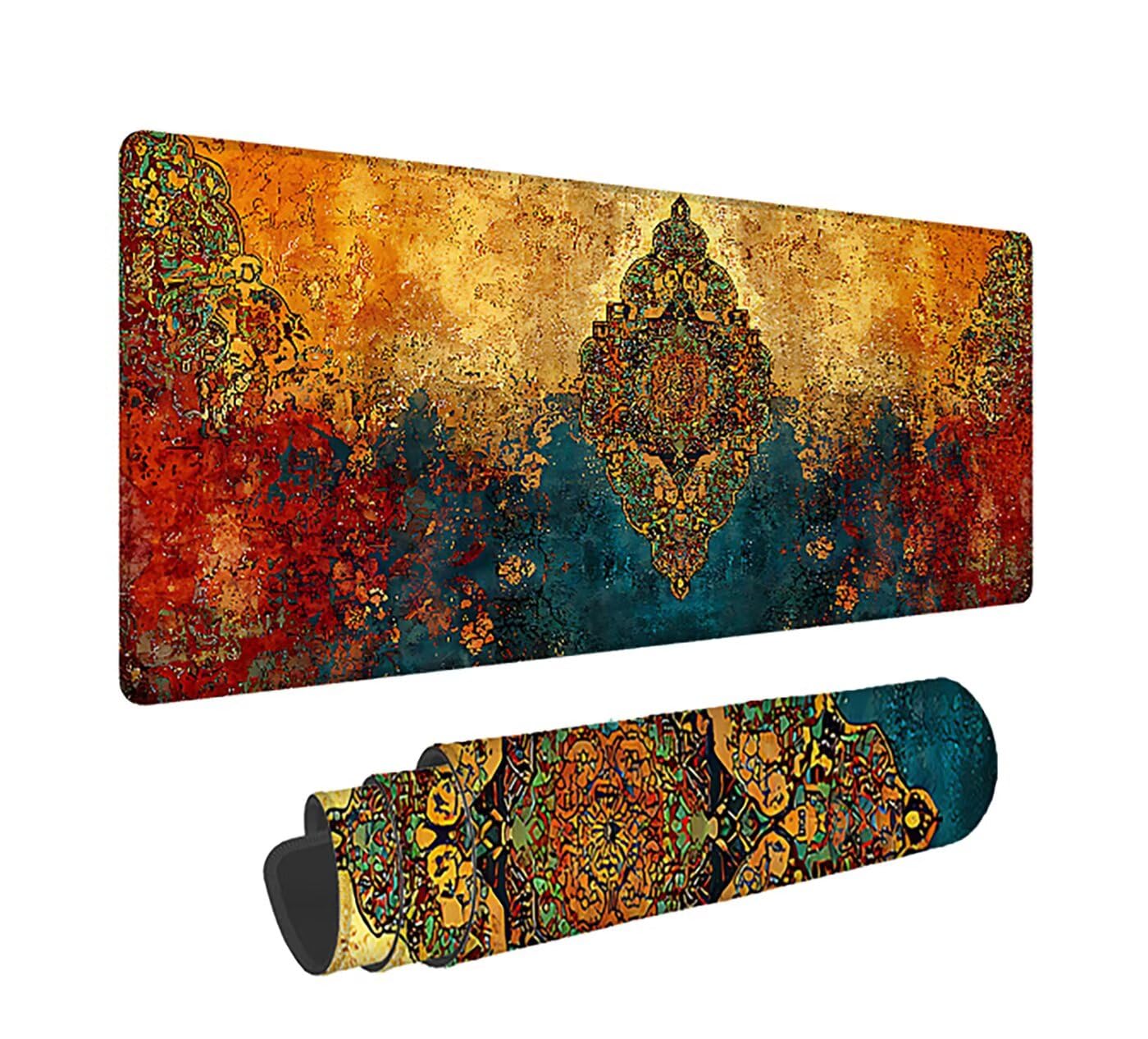 Gamingowa podkładka pod mysz XXL, 1600 x 800 x 3 mm, retro, antypoślizgowa, XXL, krajobraz, duża, podkładka na biurko, zmywalna, antypoślizgowa gumowa podstawa, podkładka pod mysz ze szwami na