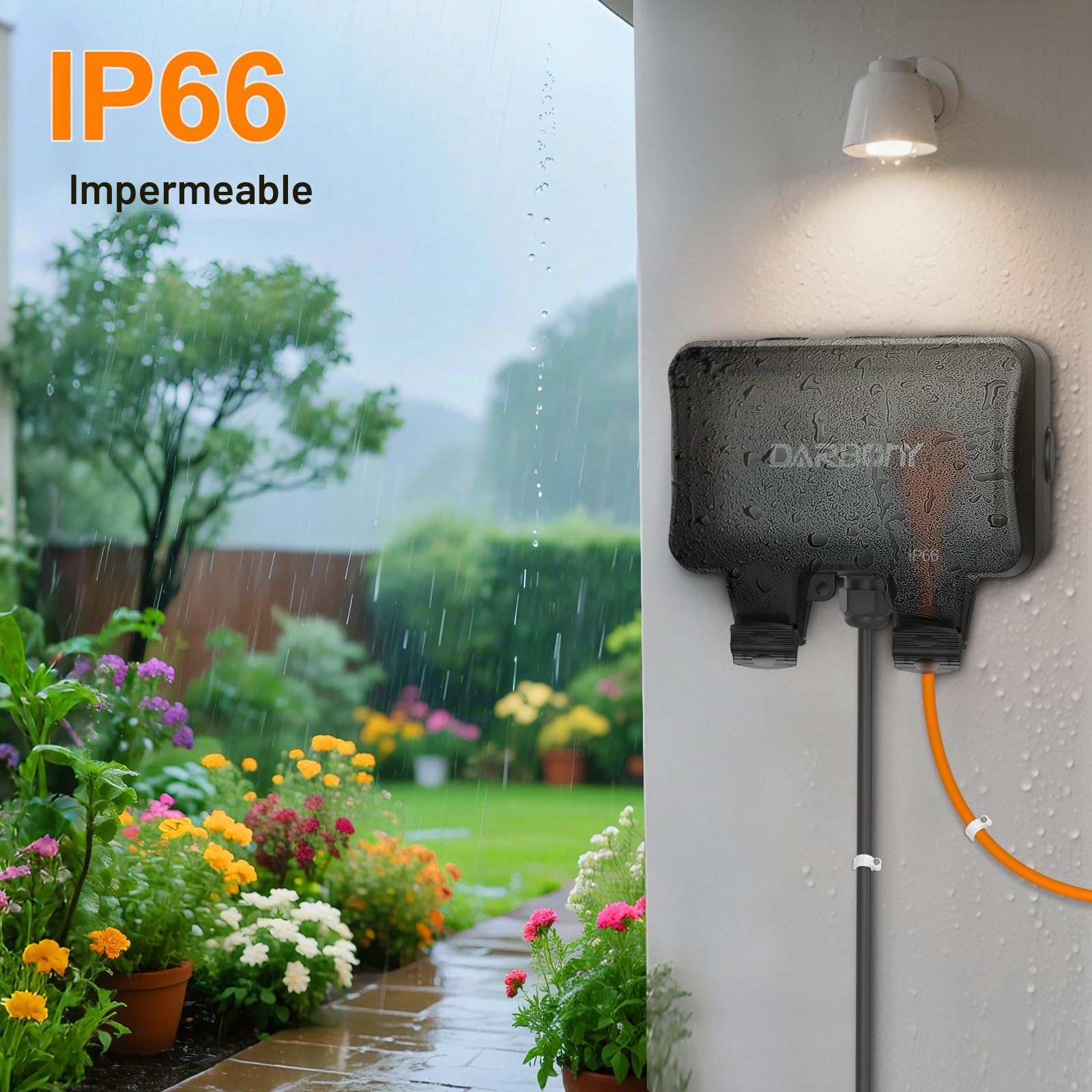 Enchufe exterior resistente al agua IP66 enchufe exterior enchufe exterior enchufe de superficie 3 m cable con interruptor 2 enchufes doble con tapa abatible resistente a la humedad resistente a la