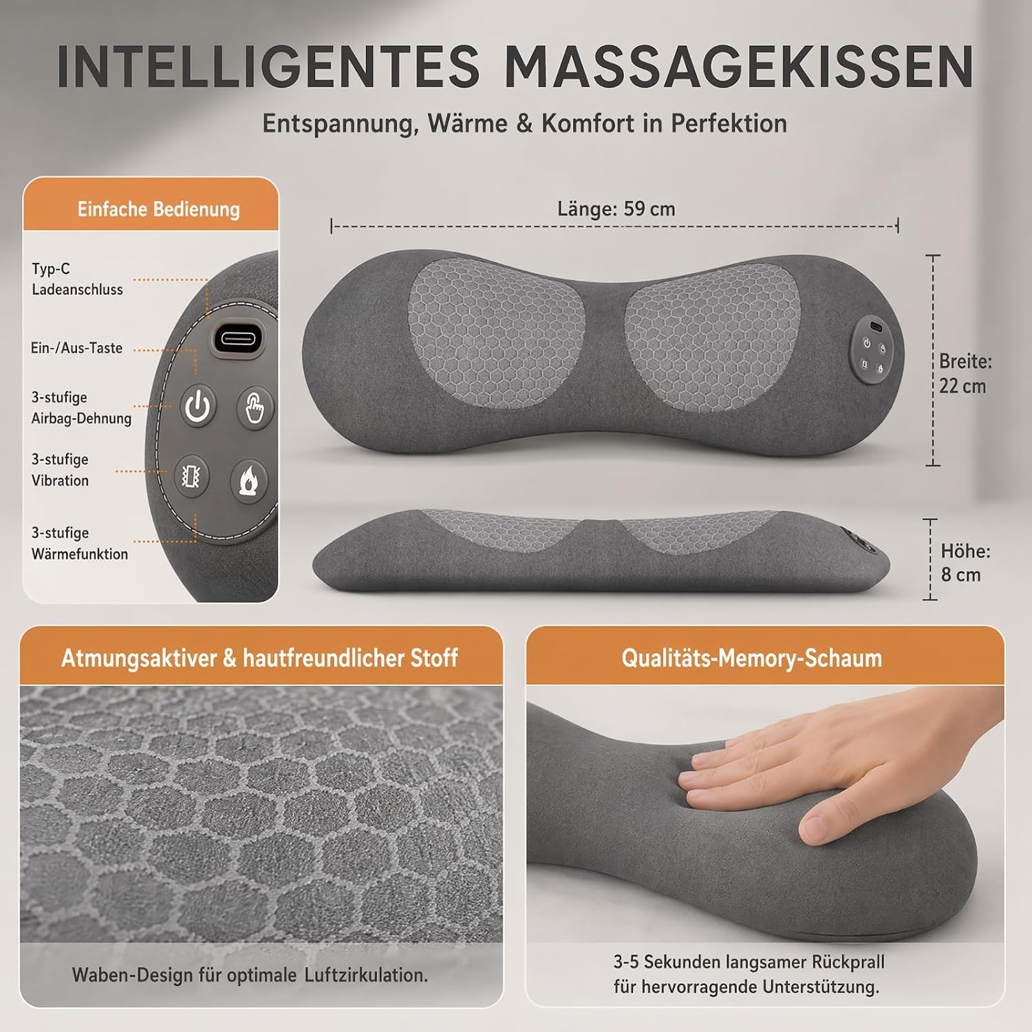 3-in-1 Rückenmassagegerät, Massagegerät mit Wärme Vibration & Dehnung | Rücken Massage Gerät, Nackenmassagegerät, Ergonomische Rückenstütze für Nacken, Schultern und Rücken Büro Zuhause Reise