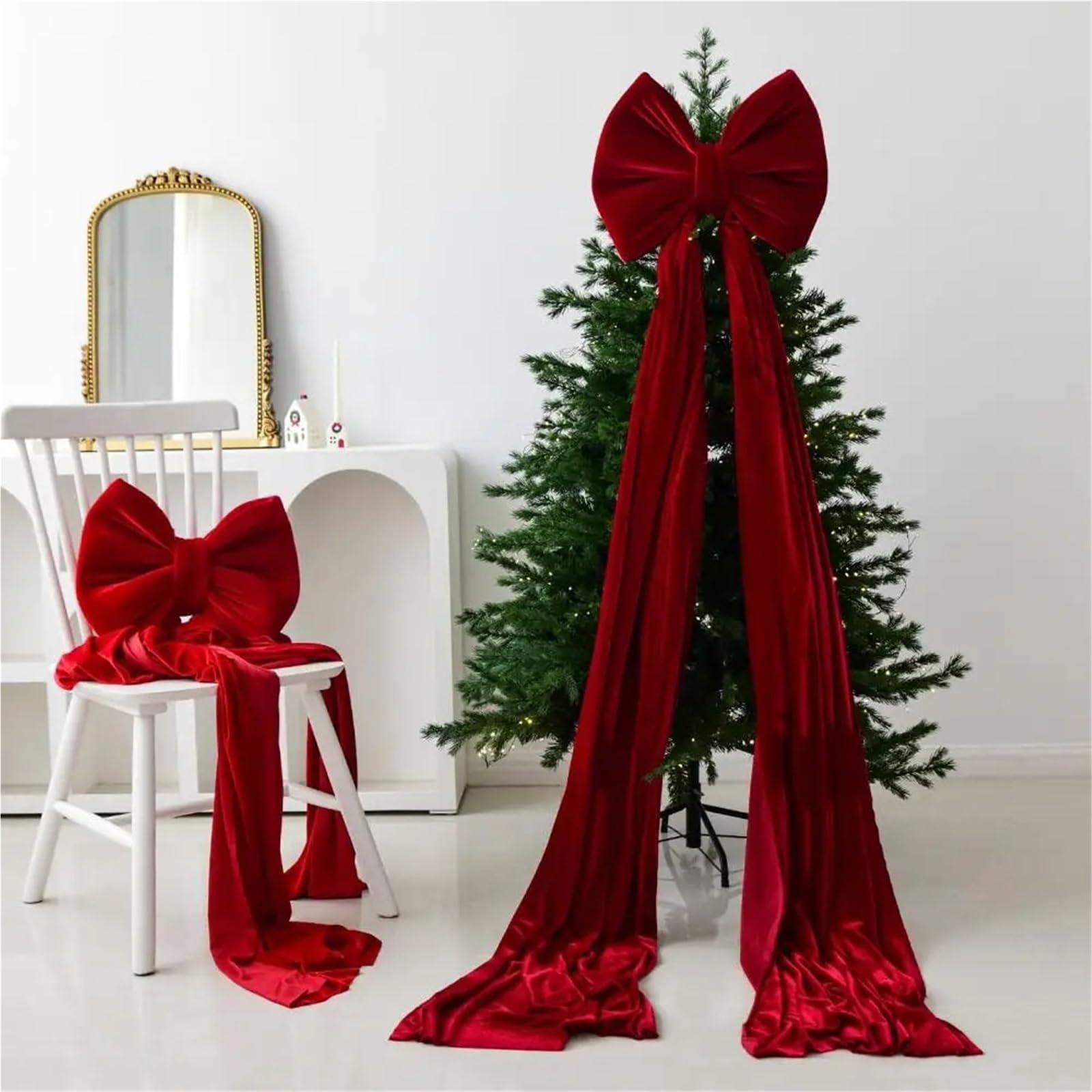 Lazos Arbol Navidad Lazo Grande for la Punta del árbol de Navidad, serpentinas largas, Cintas for Puertas Delanteras, Decoraciones for Exteriores(220cm Wine Red)