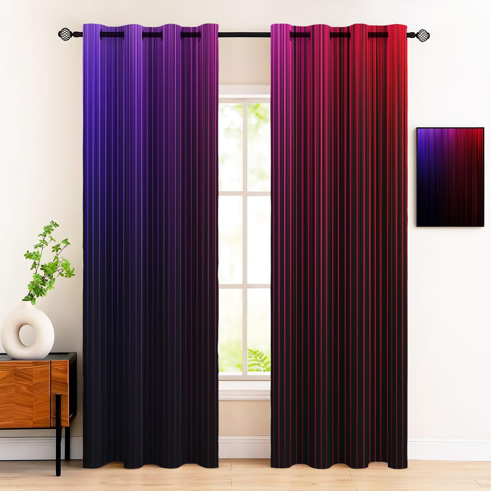 Rideau thermique rouge violet opaque isolant phonique à oeillets dégradé pour chambre