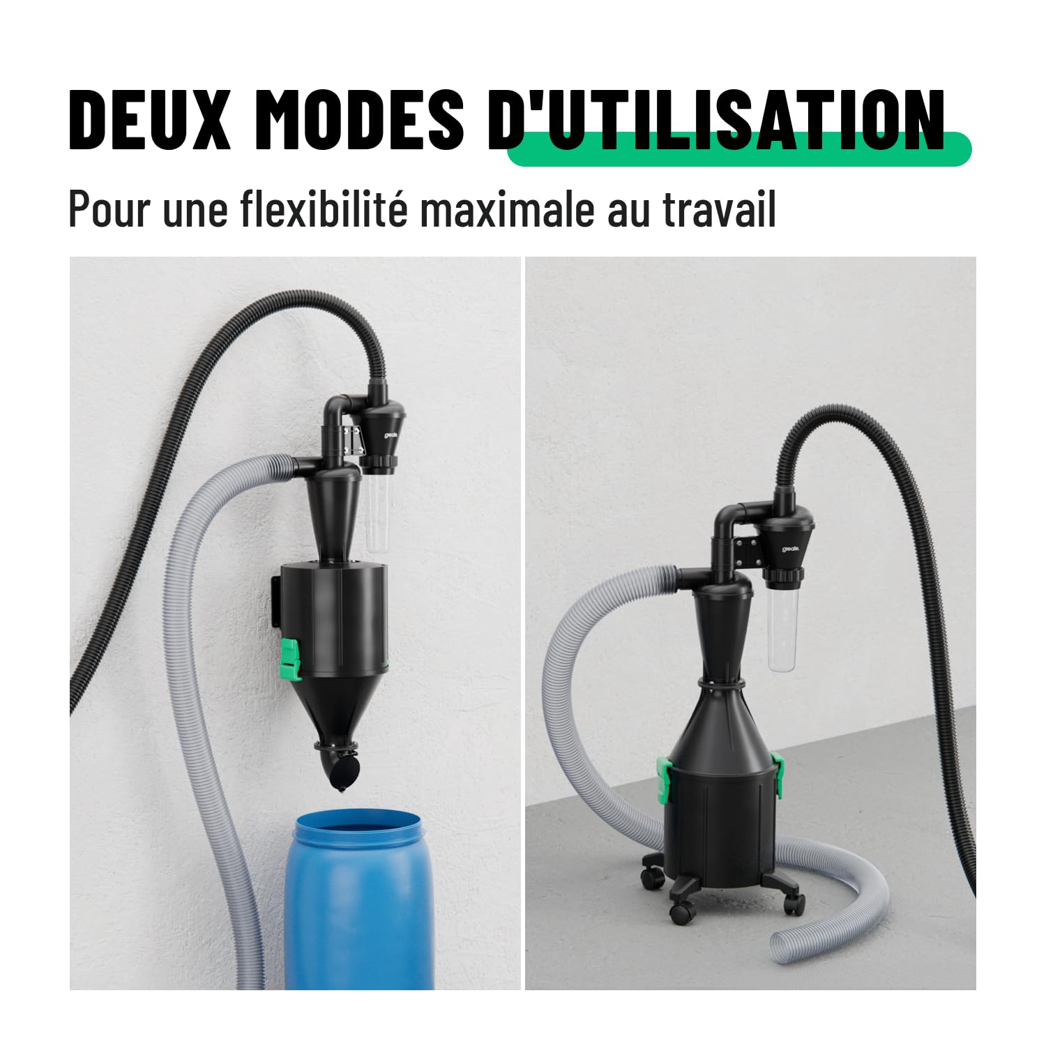 greate Cyclone aspirateur Bois 2 étages avec réservoir 17 litres - Aspiration cyclonique Atelier Mobile ou Fixe - Séparateur poussière kit cyclonique - Dust Commander - aspirateur Cyclone copeaux