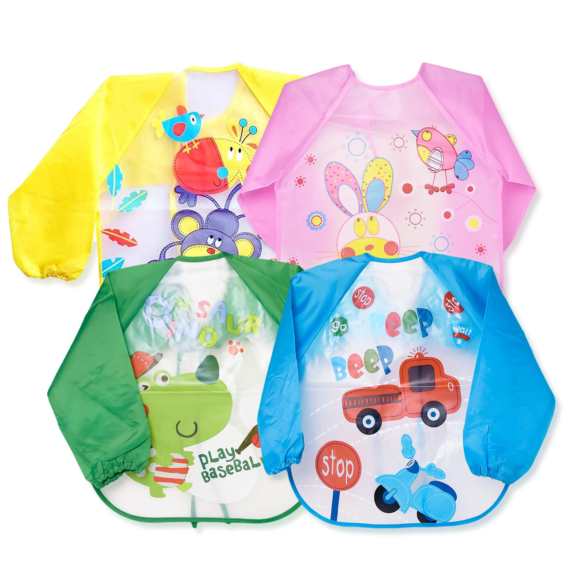 THE LITTLE LOOKERS Full Sleeves Washable Waterproof Bib/Apron with Tying Robe| Cute Prints| Quick Dry PVC Baby Bibs for Newborns/Infants/Toddlers/Babies (6-36months) (Pack of 4)-image-14