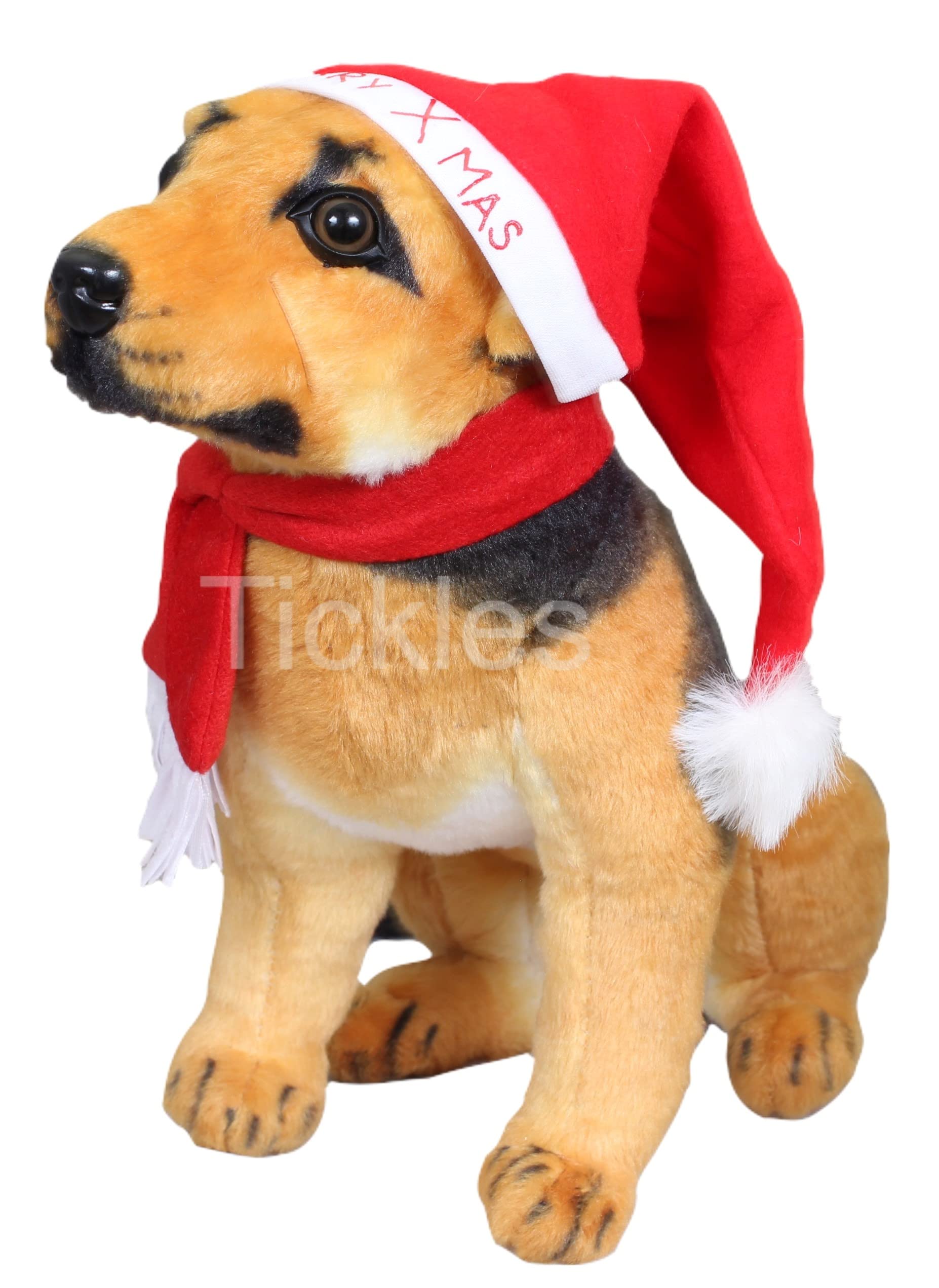 Tickles Soft Stuffed Plush Animal German Shephard Dog with Christmas Santa Cap and Muffler Toy for Kids Rooms (Color: Brown Size: 30 cm) (B09MS6K8TH) Amazon Price History, Amazon Price Tracker
