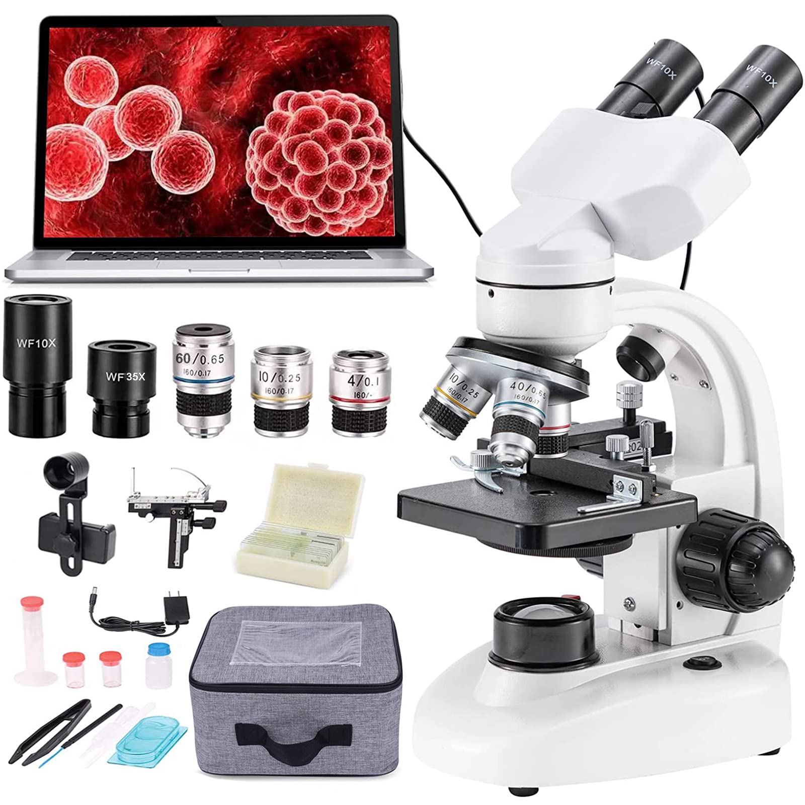 Compound Binocular Microscopes,Lab Microscope,Mobile Phone Take Pictures&Record Videos,Charge + Lnstall Battery,Suitable For Home Education,6000/10000/15000X,15000X