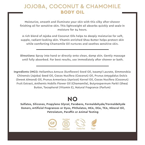 Miniatura 5 de Desert Essence Spray de aceite corporal  8.28 onzas líquidas  Jojoba, coco y manzanilla  Humedad 24 horas para piel seca  Aceite ligero para después