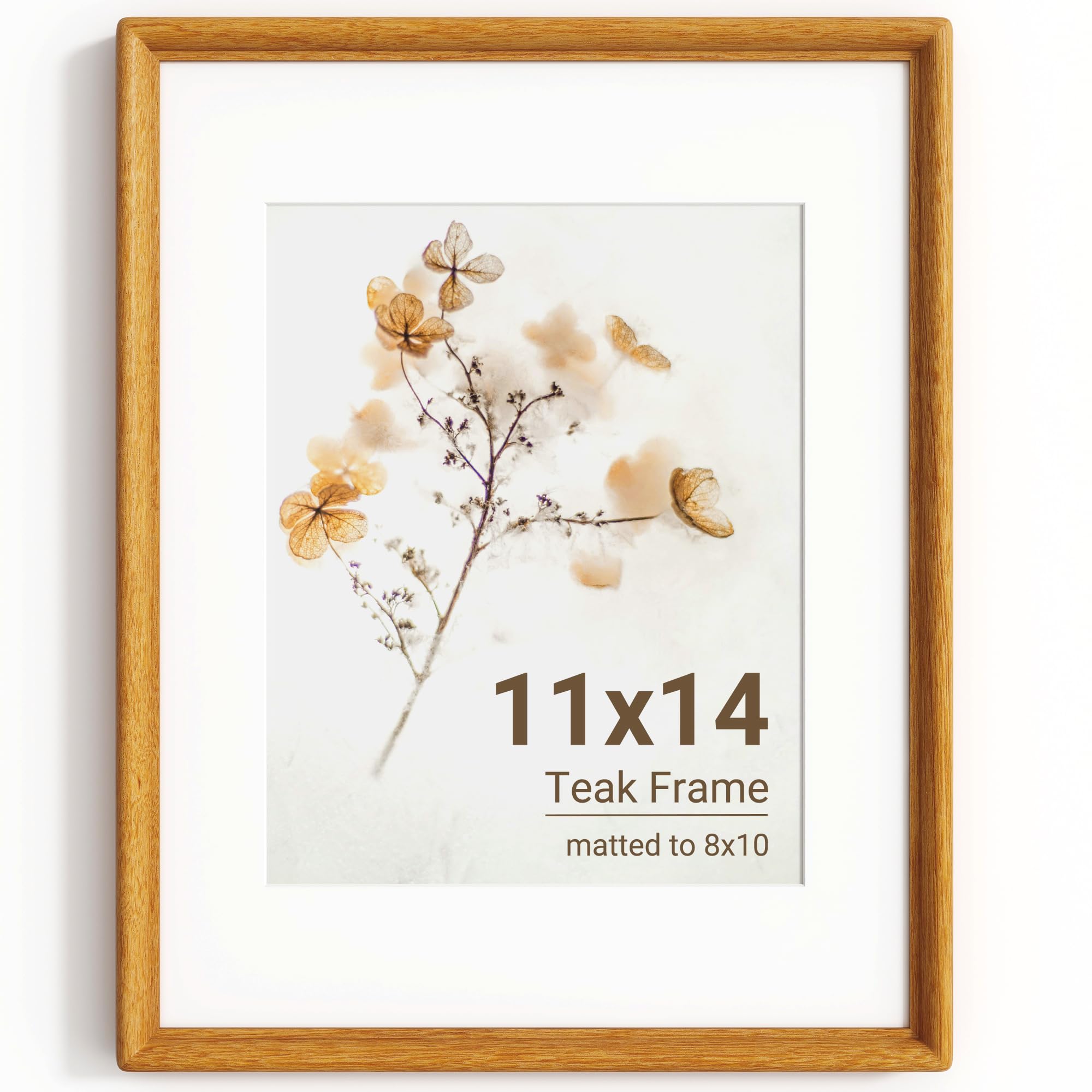 KovaScape 11x14 Photo Frame, Solid Teak Wood Picture Frame with HD Tempered Glass, Handcrafted Real Wood Frame with Mount for 8x10 Photo, Rounded Corner Design, Wall Hanging