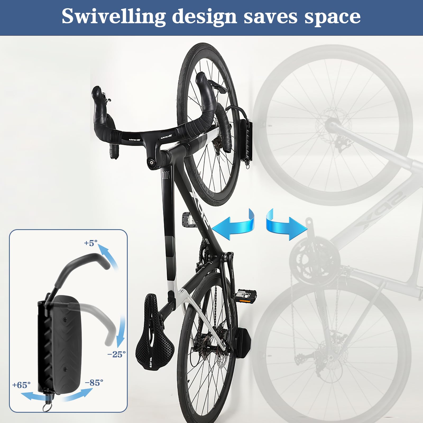 Supporto Parete Bicicletta Verticalmente Girevole Portata 30kg Gancio Bici Muro per Garage MTB